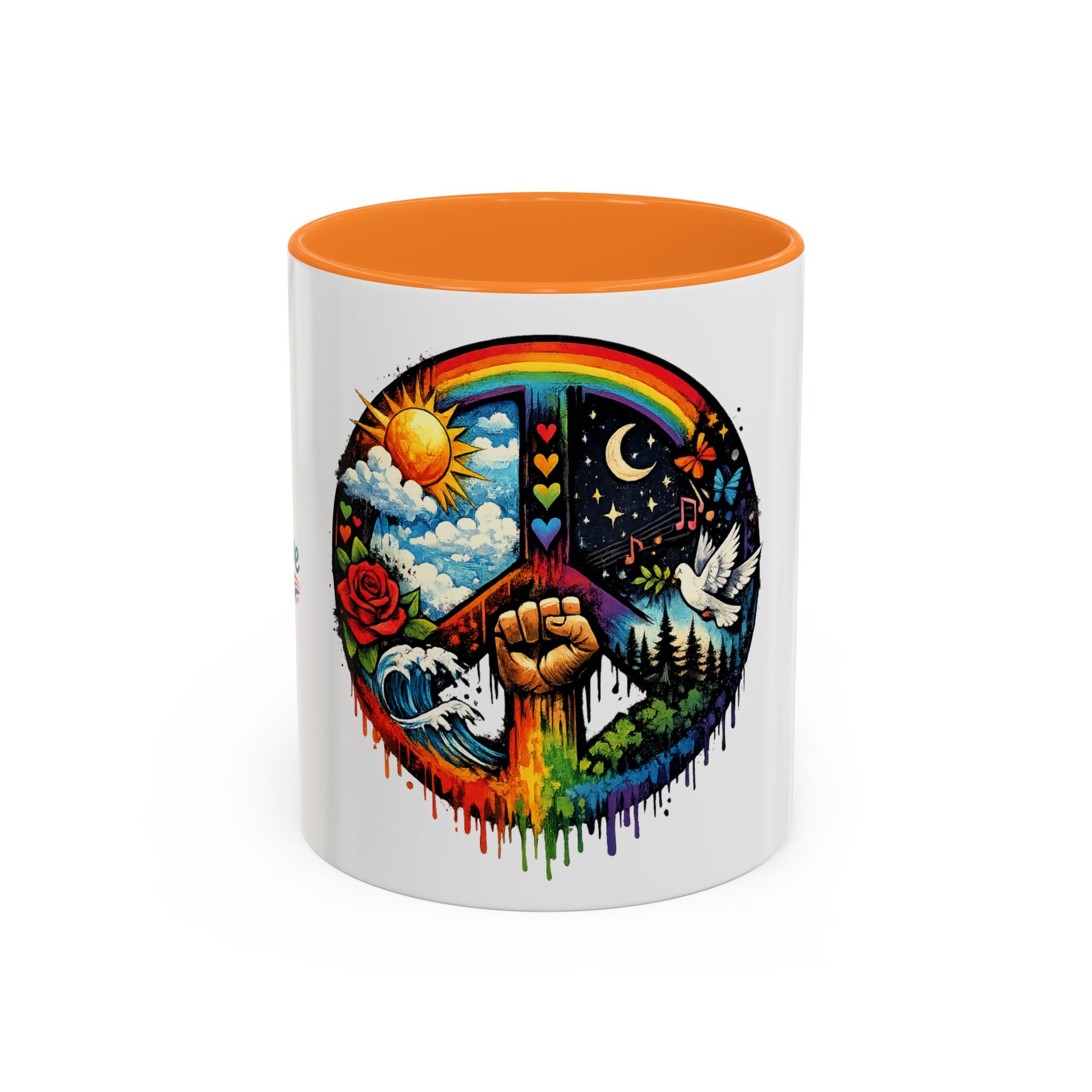 Peace & Empowerment Mug — Artistic Peace Sign & Raised Fist Strength Tribute
