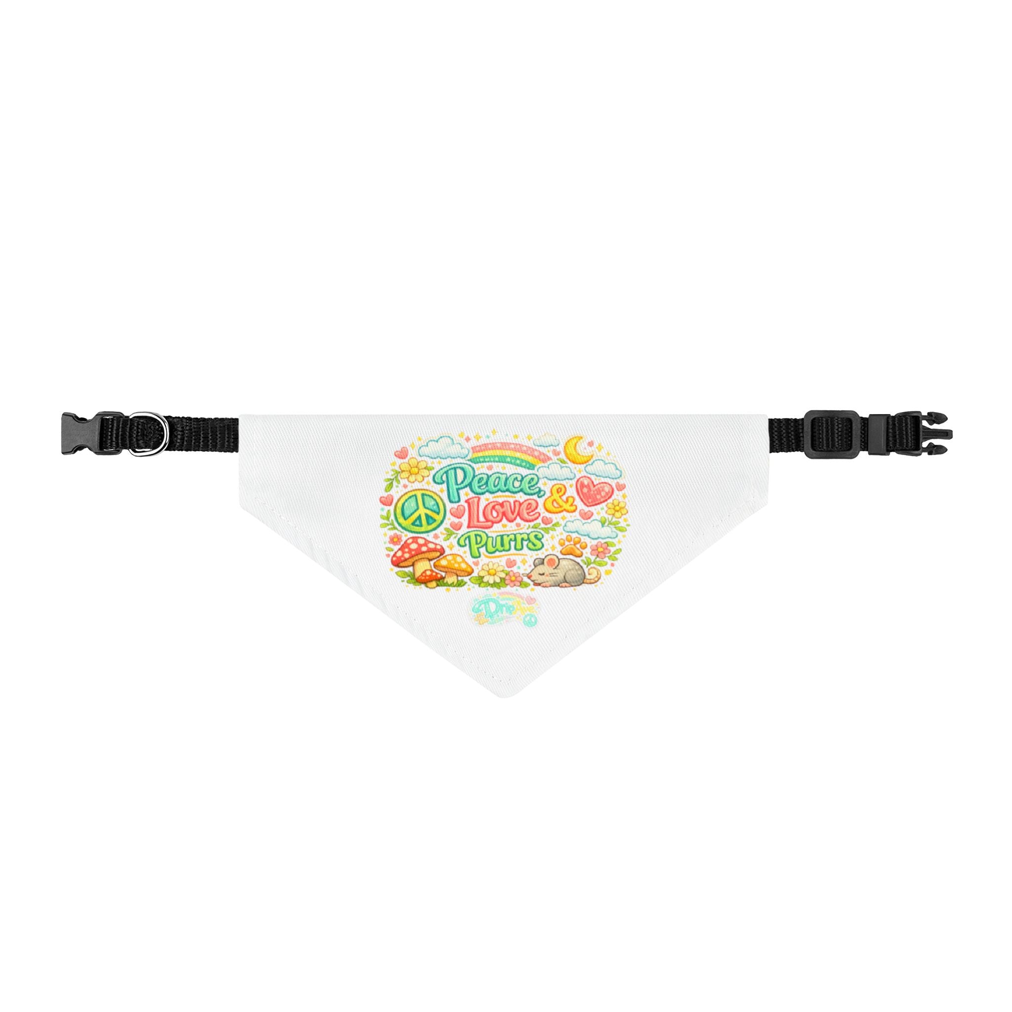 Clip-on Pet Bandana — ‘Peace, Love & Purrs’ Cute Rainbow Cat Accessory