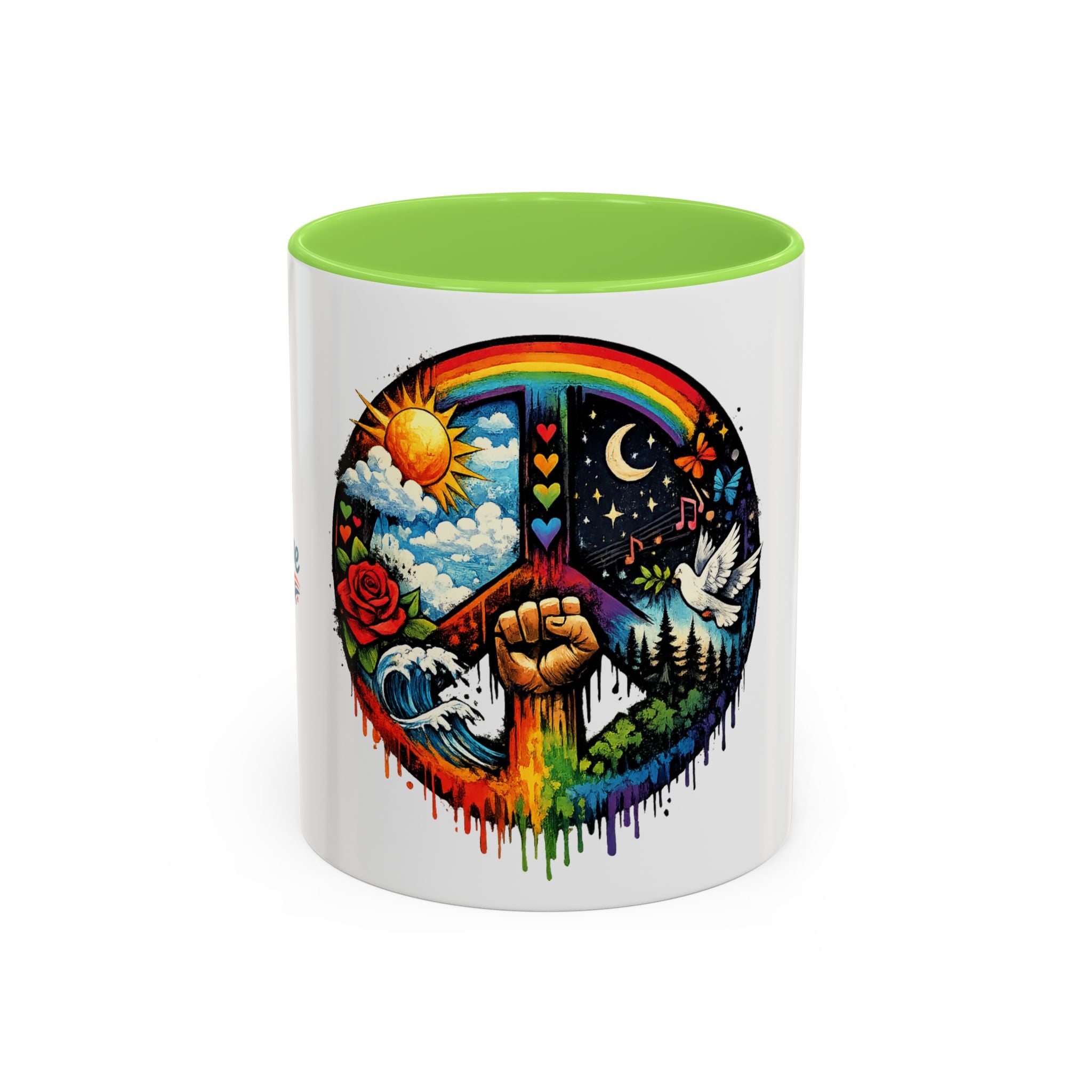 Peace & Empowerment Mug — Artistic Peace Sign & Raised Fist Strength Tribute