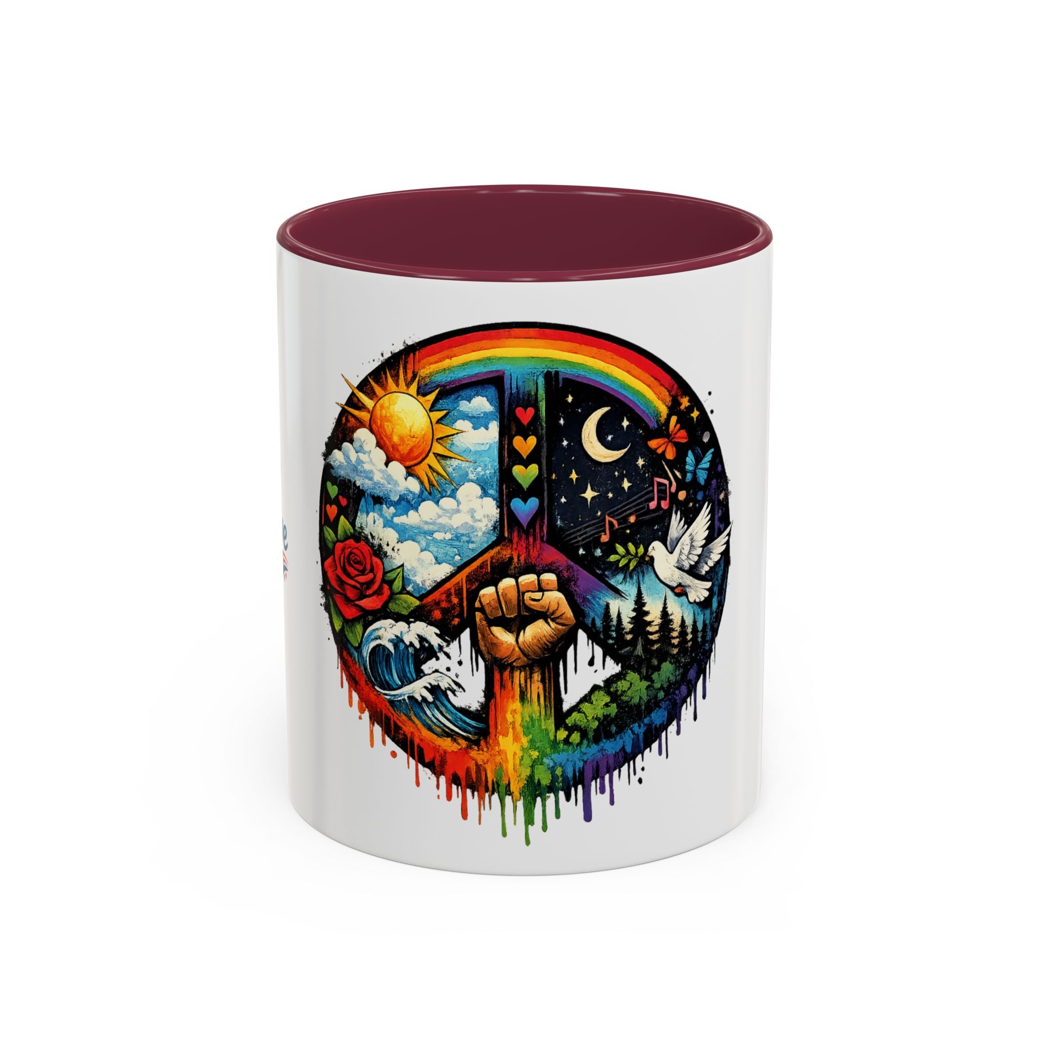 Peace & Empowerment Mug — Artistic Peace Sign & Raised Fist Strength Tribute
