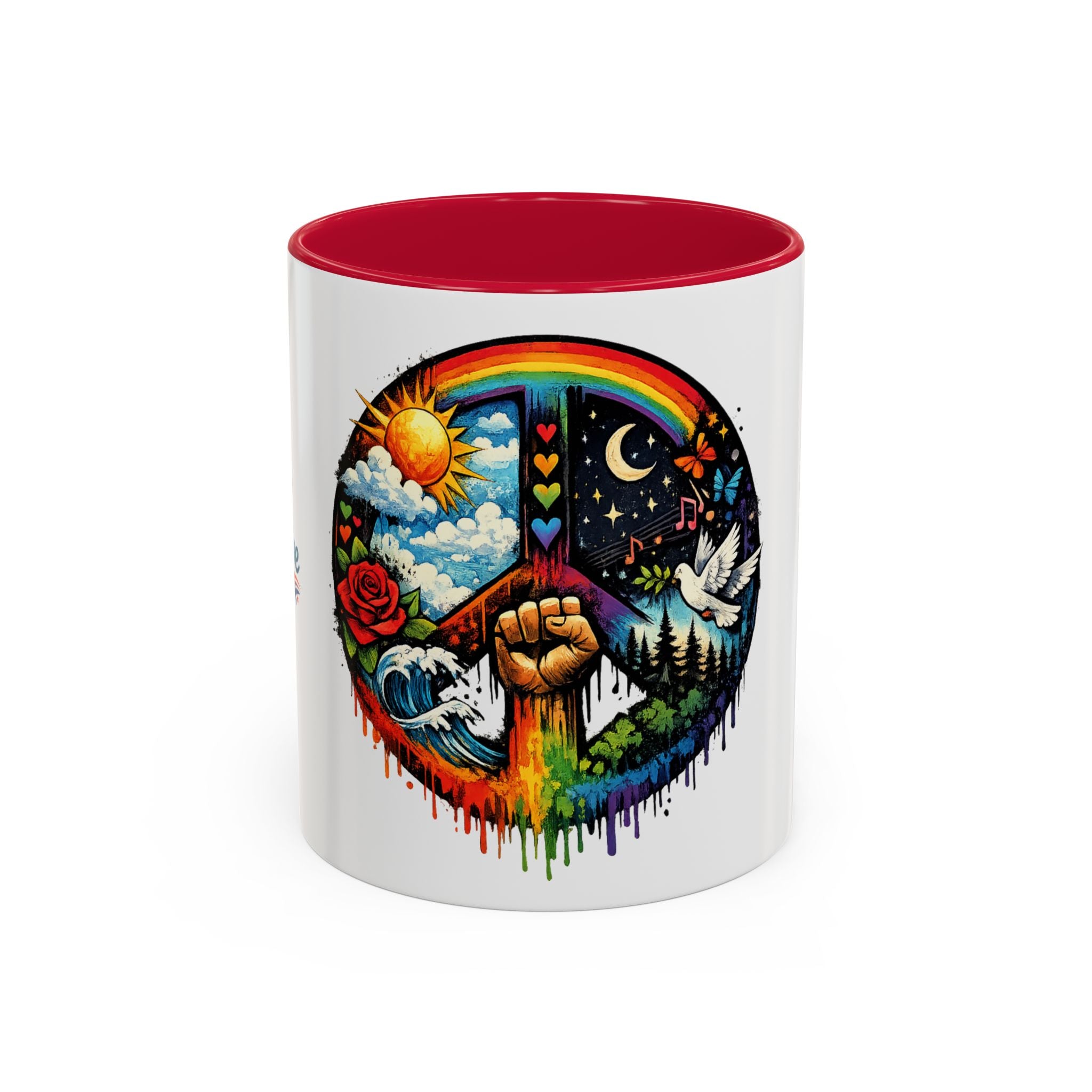 Peace & Empowerment Mug — Artistic Peace Sign & Raised Fist Strength Tribute
