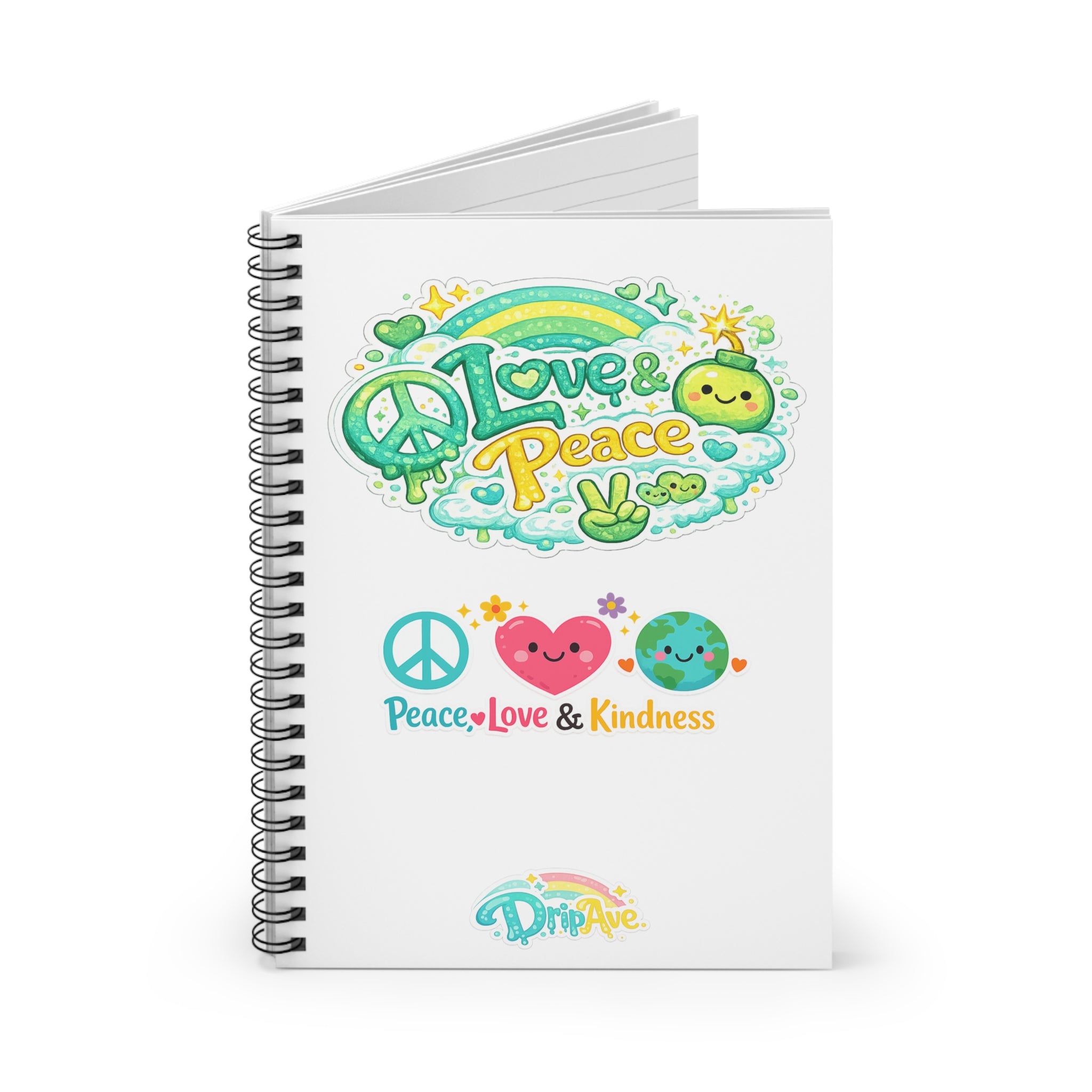 Love & Peace Spiral Notebook — 'Peace, Love & Kindness' Cute Kawaii Journal