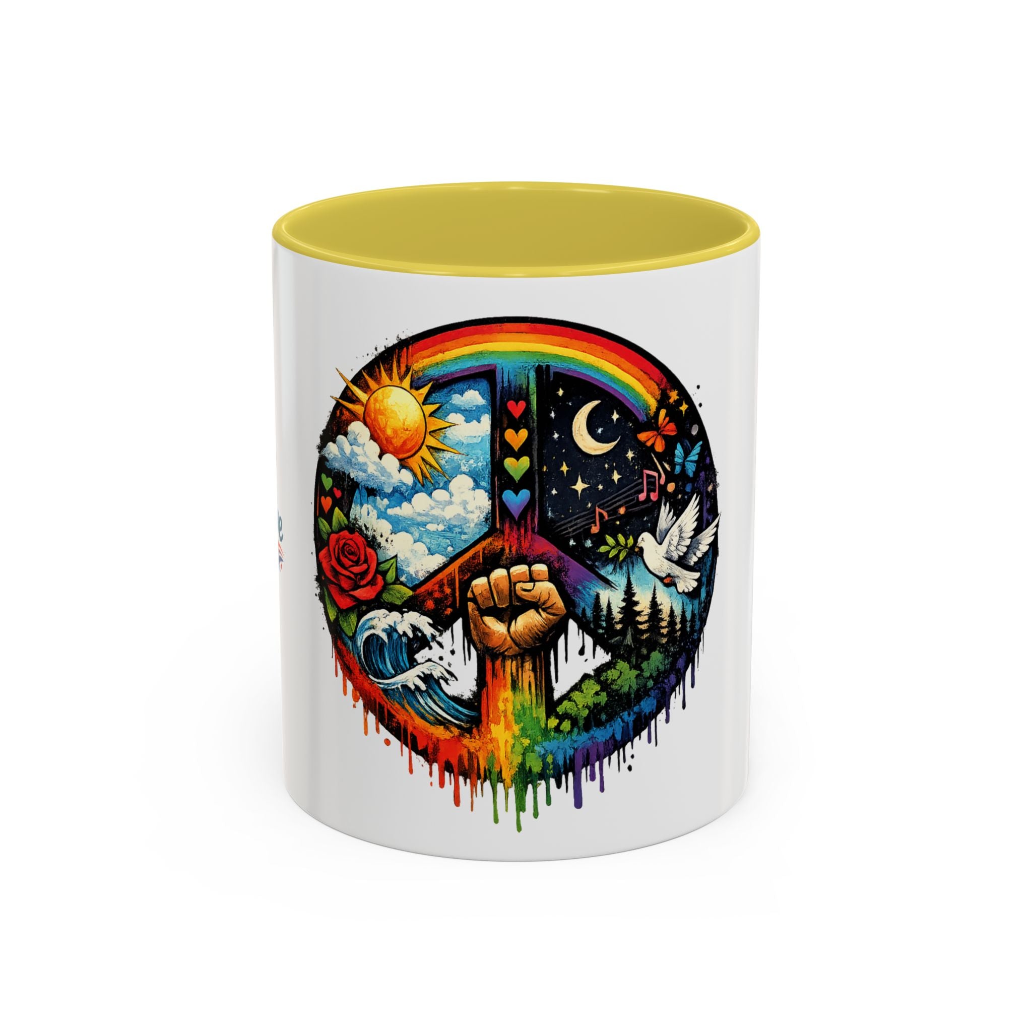 Peace & Empowerment Mug — Artistic Peace Sign & Raised Fist Strength Tribute