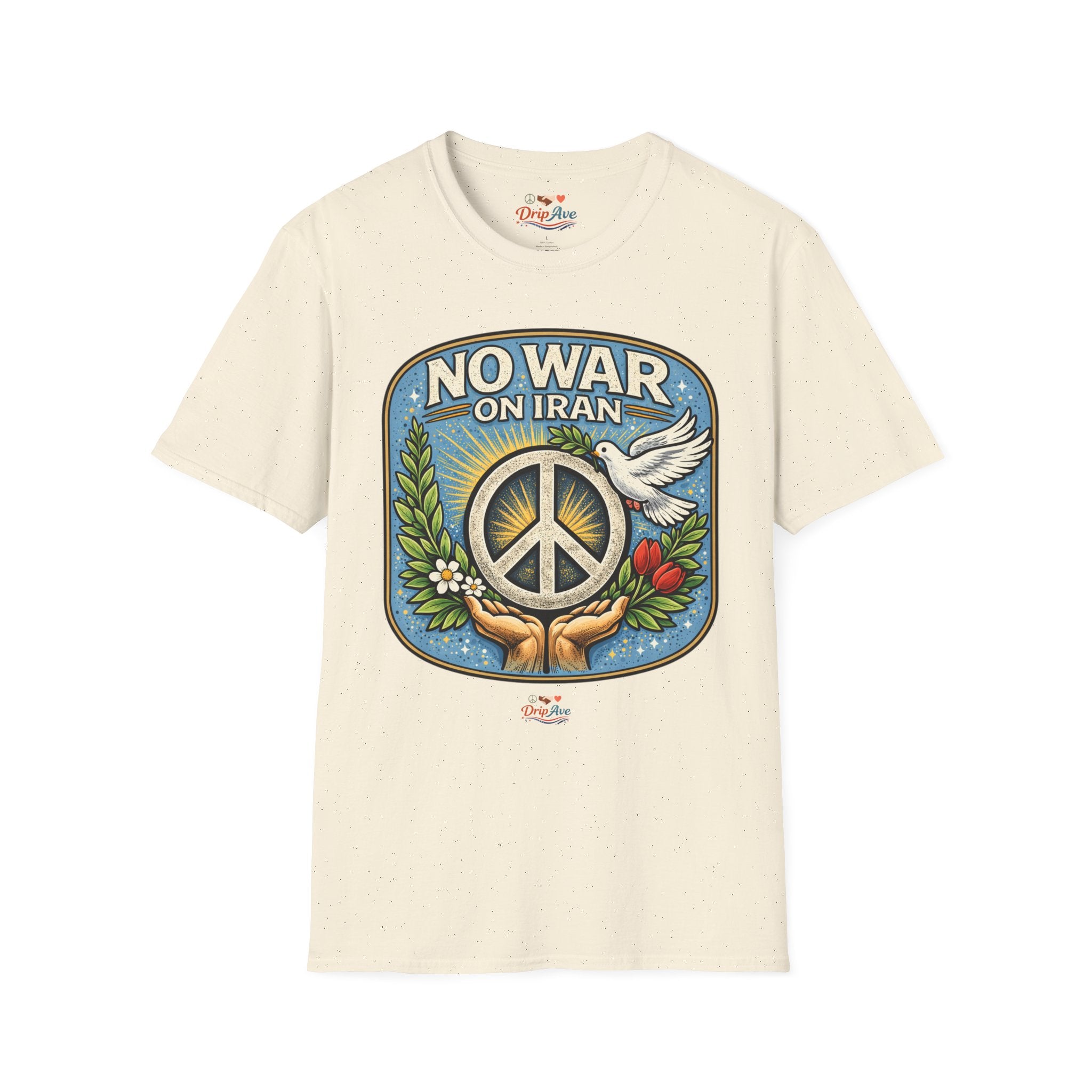 No War on Iran Unisex T-Shirt — Peace Symbol & Dove Protest Statement Tee