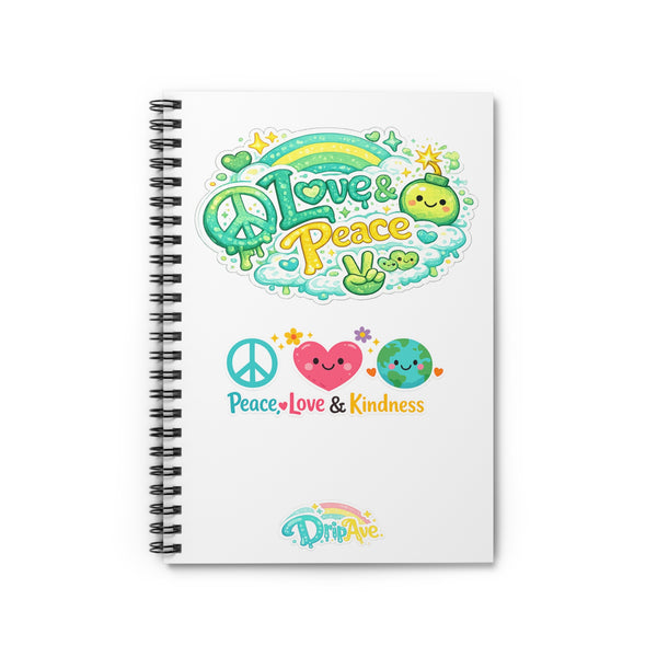 Love & Peace Spiral Notebook — 'Peace, Love & Kindness' Cute Kawaii Journal