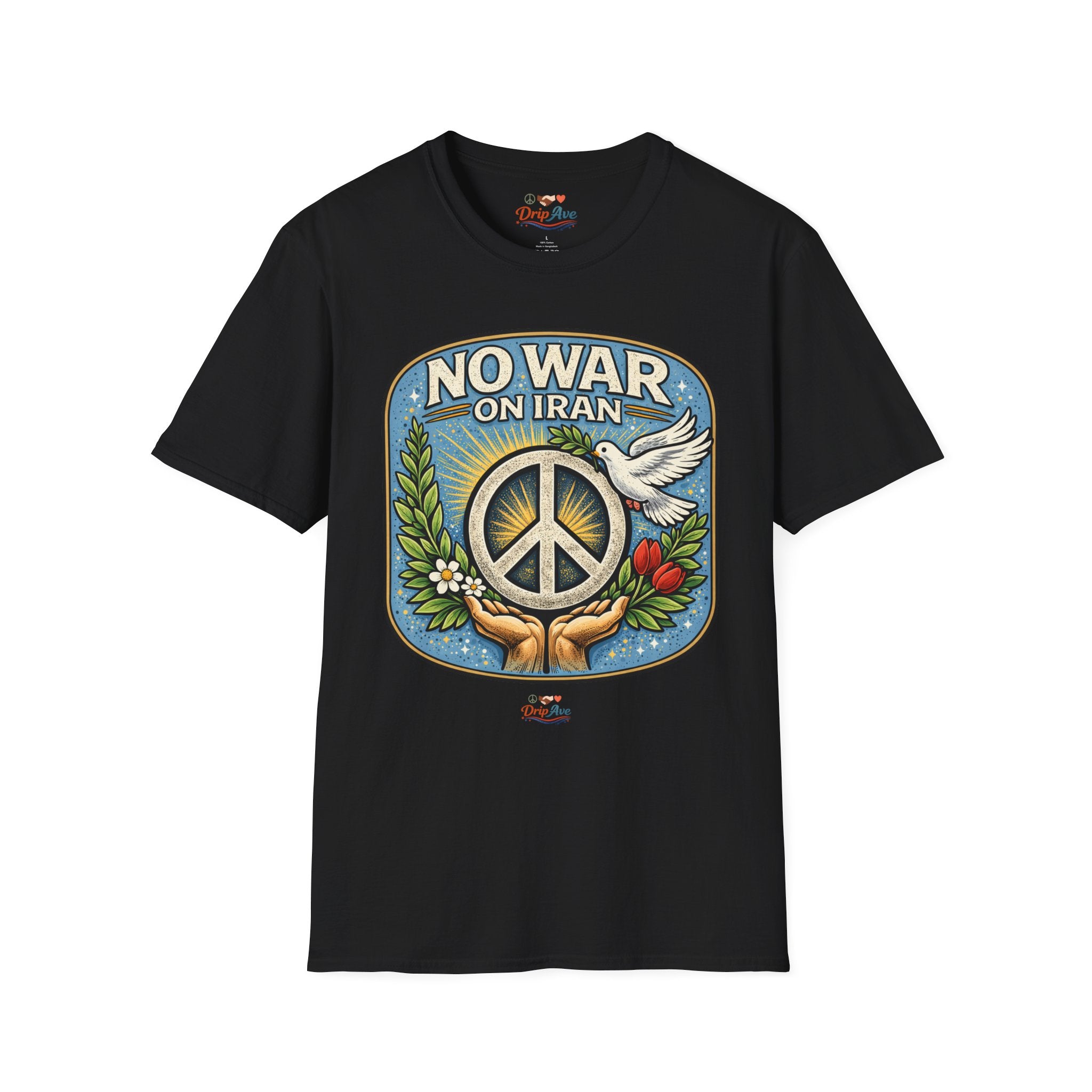 No War on Iran Unisex T-Shirt — Peace Symbol & Dove Protest Statement Tee