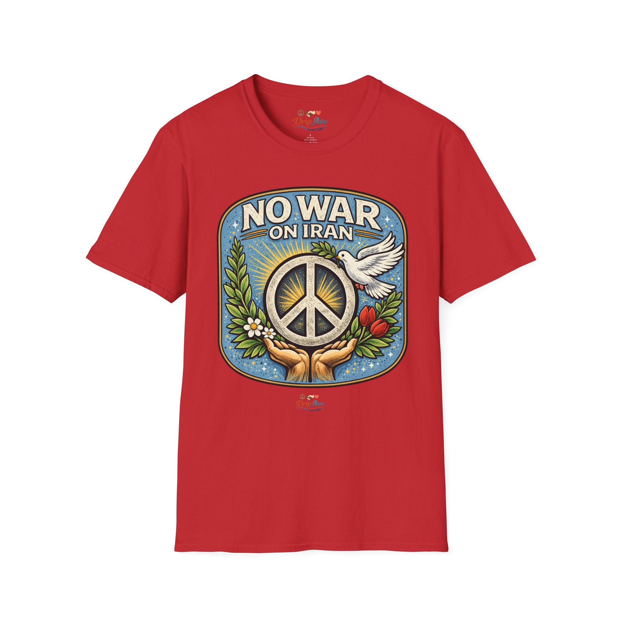 No War on Iran Unisex T-Shirt — Peace Symbol & Dove Protest Statement Tee