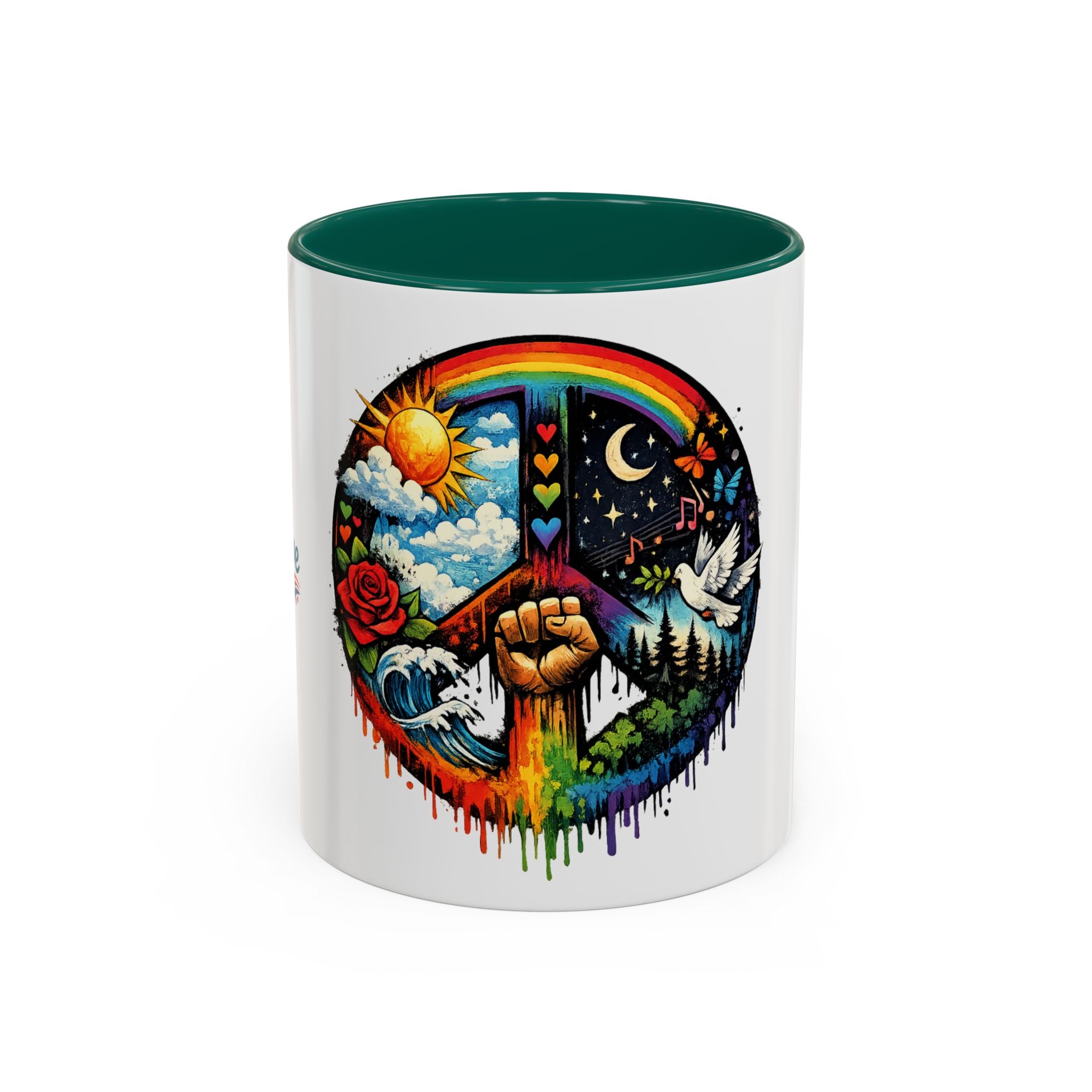 Peace & Empowerment Mug — Artistic Peace Sign & Raised Fist Strength Tribute