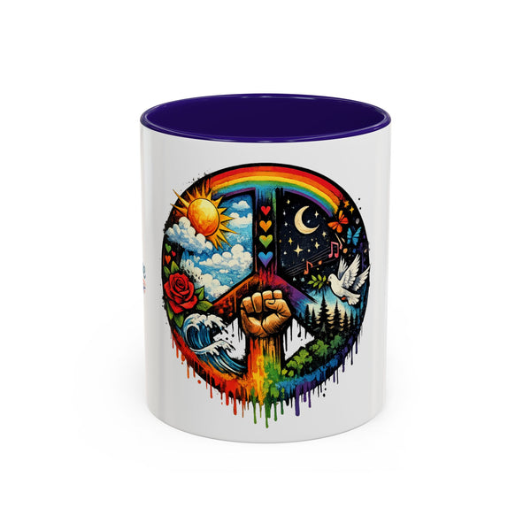 Peace & Empowerment Mug — Artistic Peace Sign & Raised Fist Strength Tribute