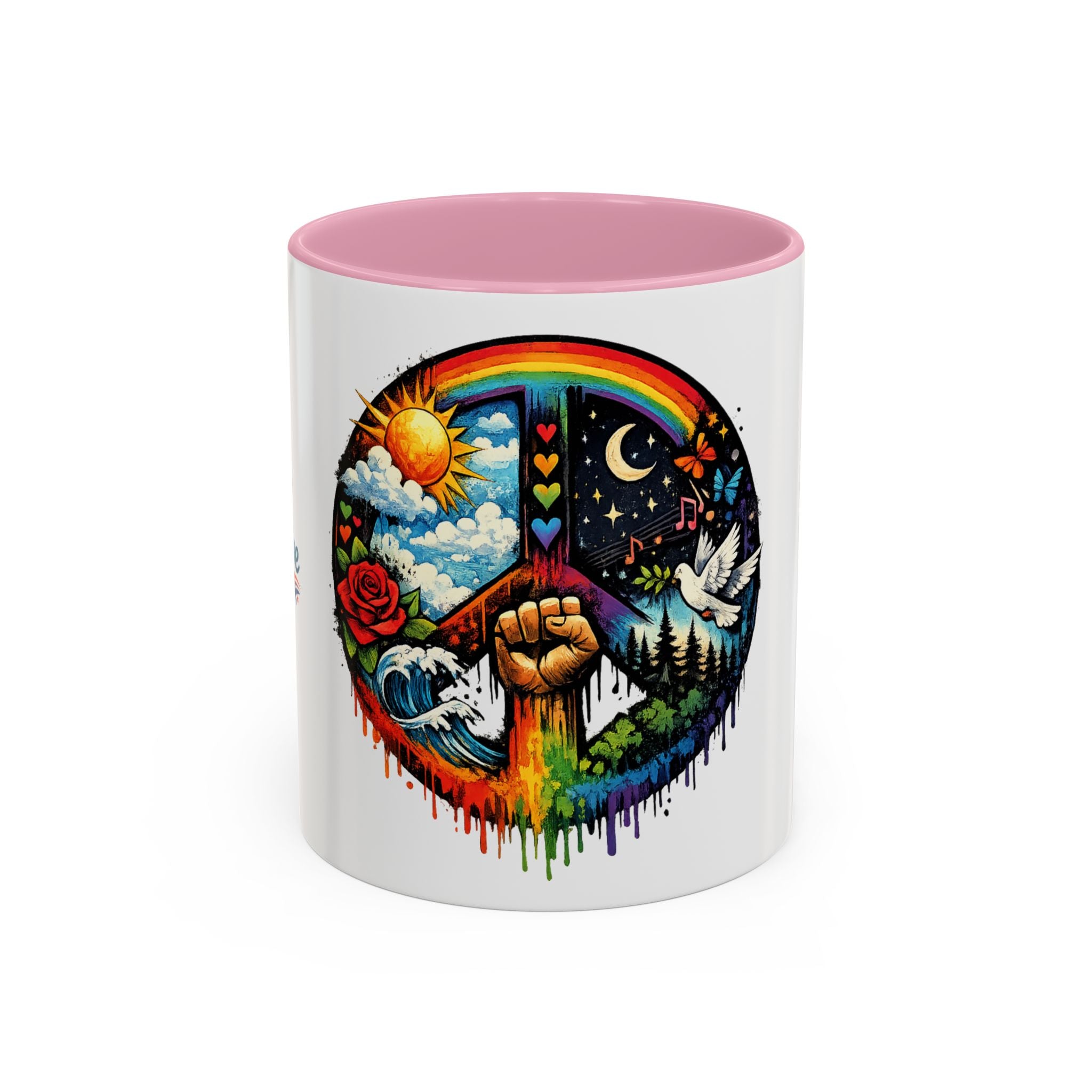 Peace & Empowerment Mug — Artistic Peace Sign & Raised Fist Strength Tribute