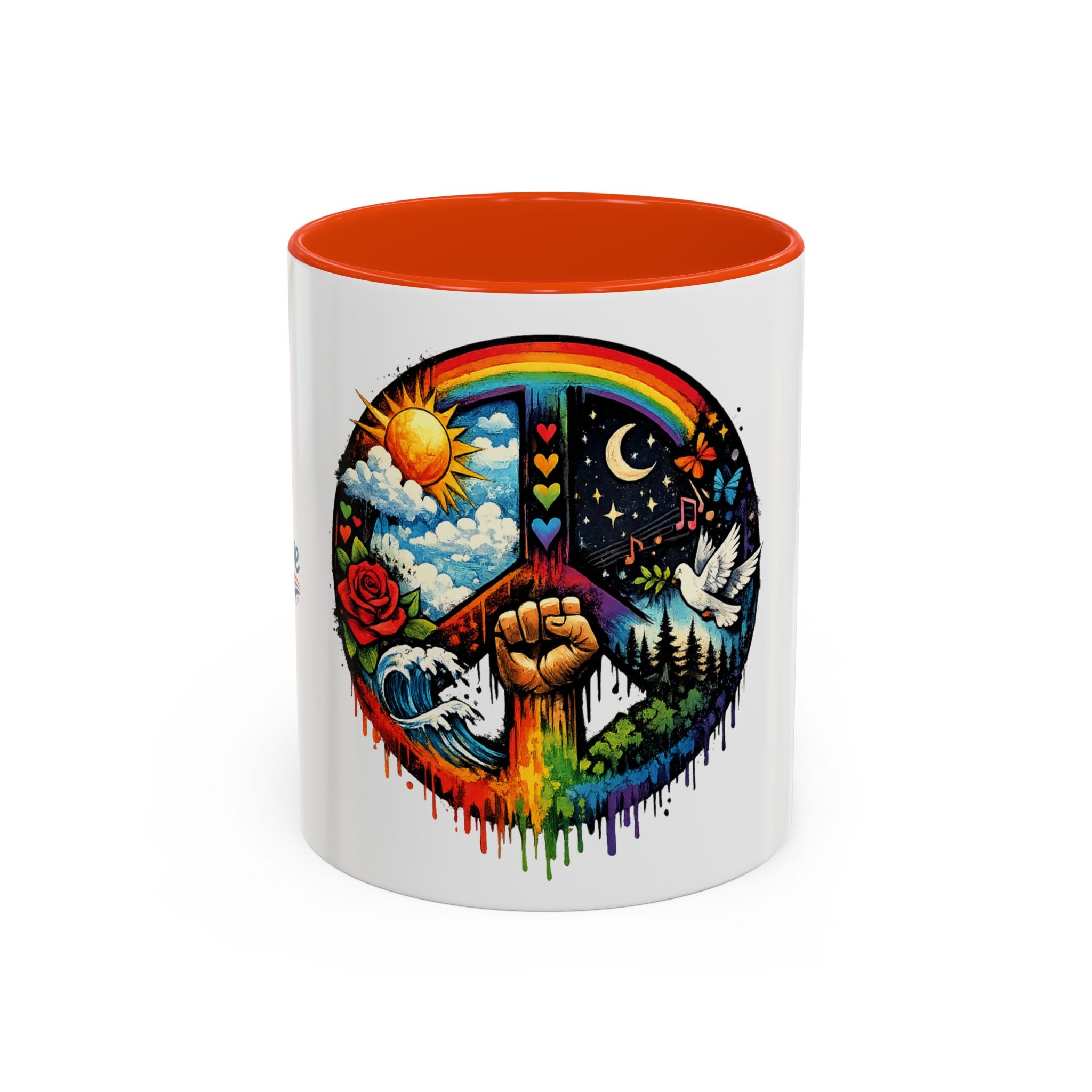 Peace & Empowerment Mug — Artistic Peace Sign & Raised Fist Strength Tribute