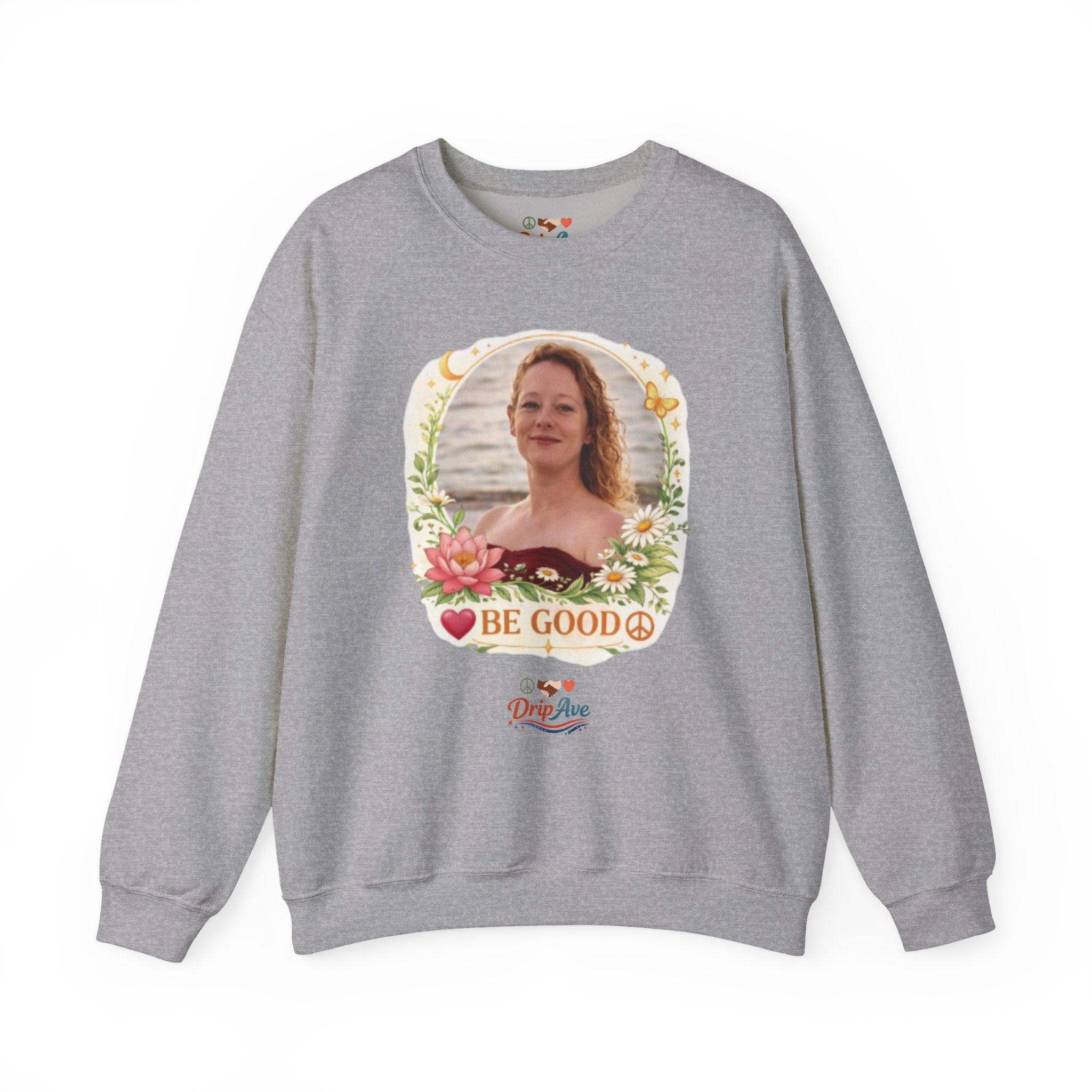 Renee Good - Crewneck Sweatshirt — Floral 'Be Good' with Peace Sign - Unisex