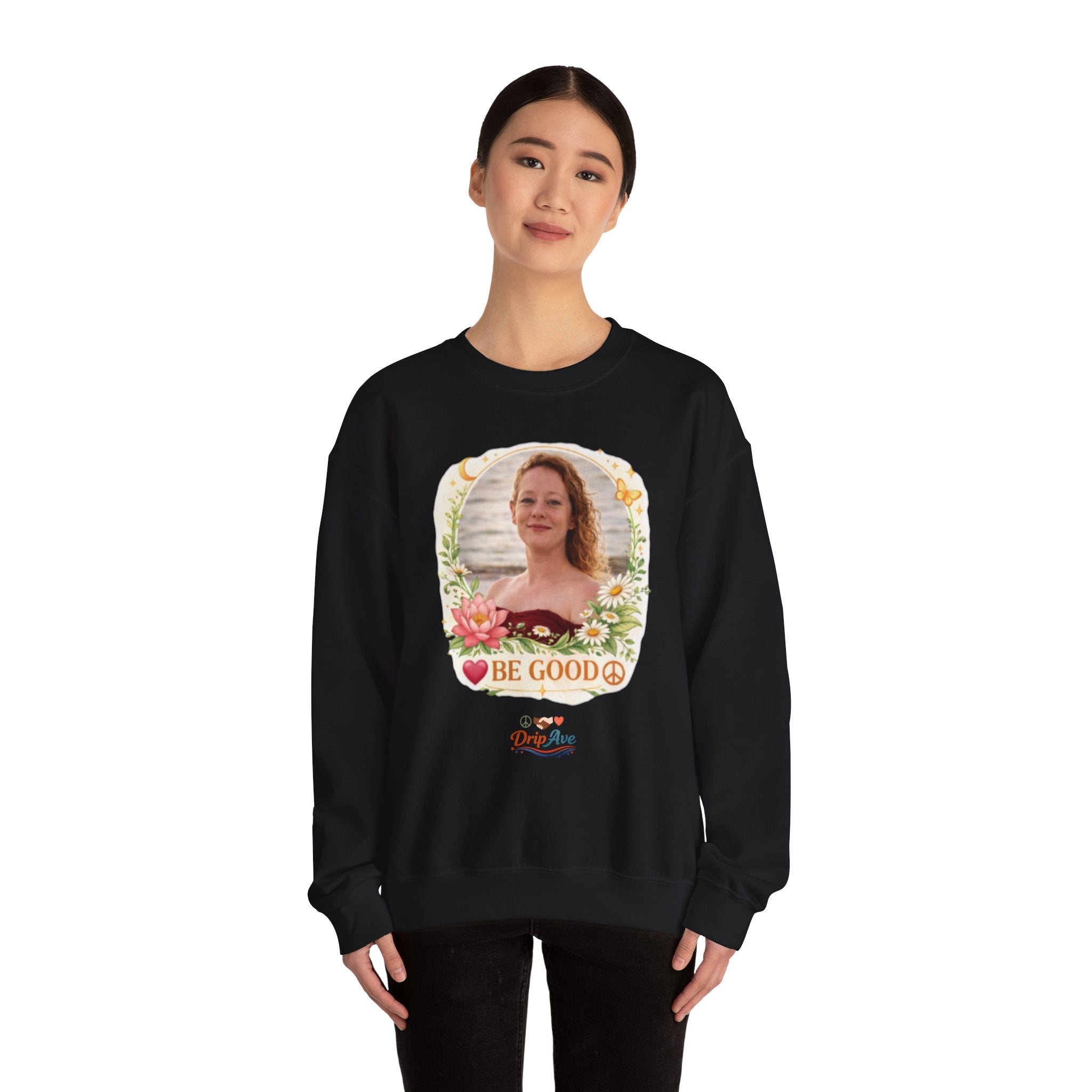Renee Good - Crewneck Sweatshirt — Floral 'Be Good' with Peace Sign - Unisex