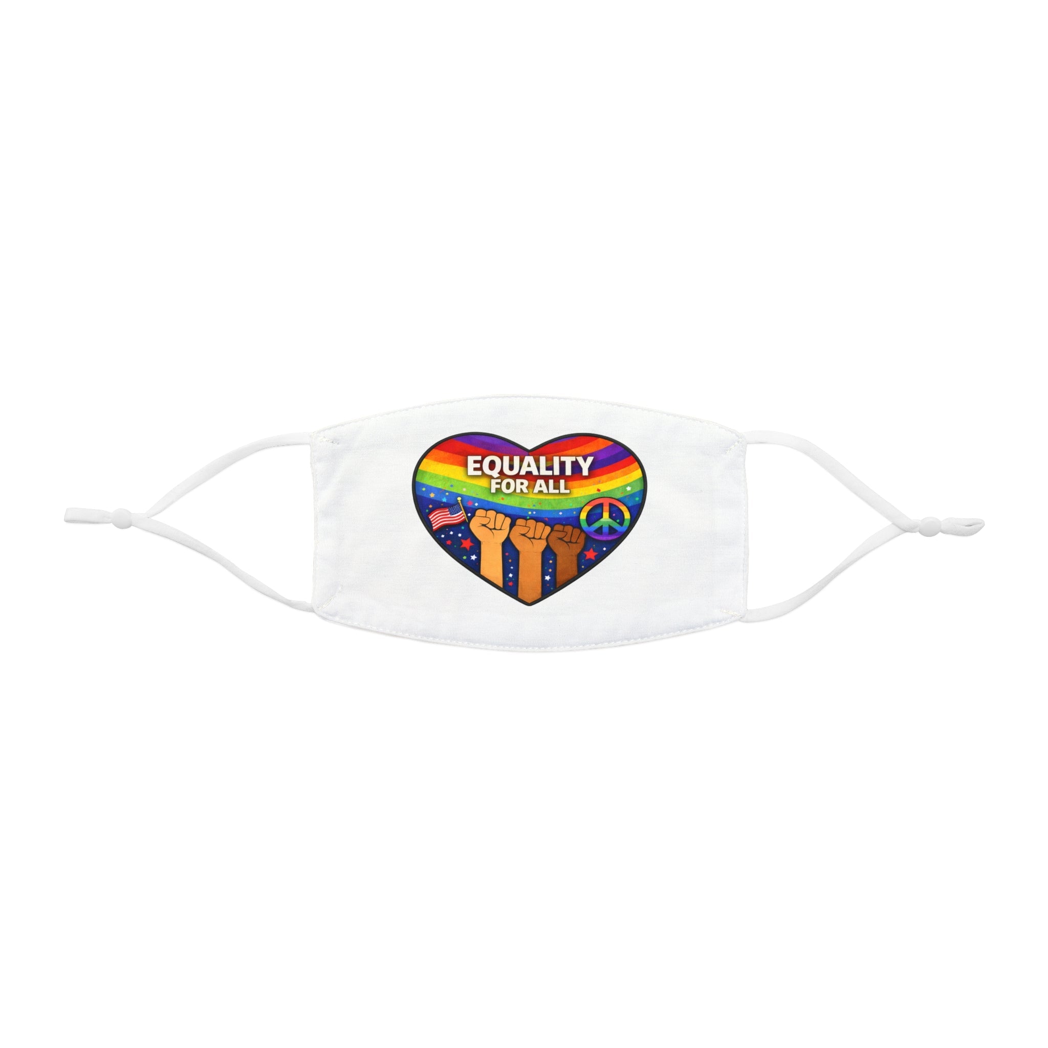 Equality For All Face Mask — Rainbow Pride Heart with Raised Fists