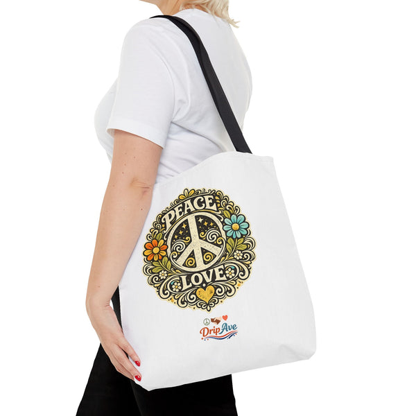 Retro Peace & Love Tote Bag — Vintage Peace Sign Unity & Kindness - Unisex