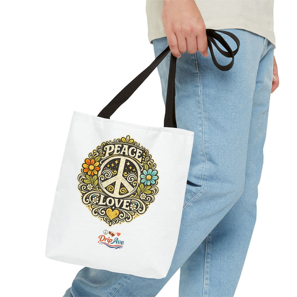 Retro Peace & Love Tote Bag — Vintage Peace Sign Unity & Kindness - Unisex