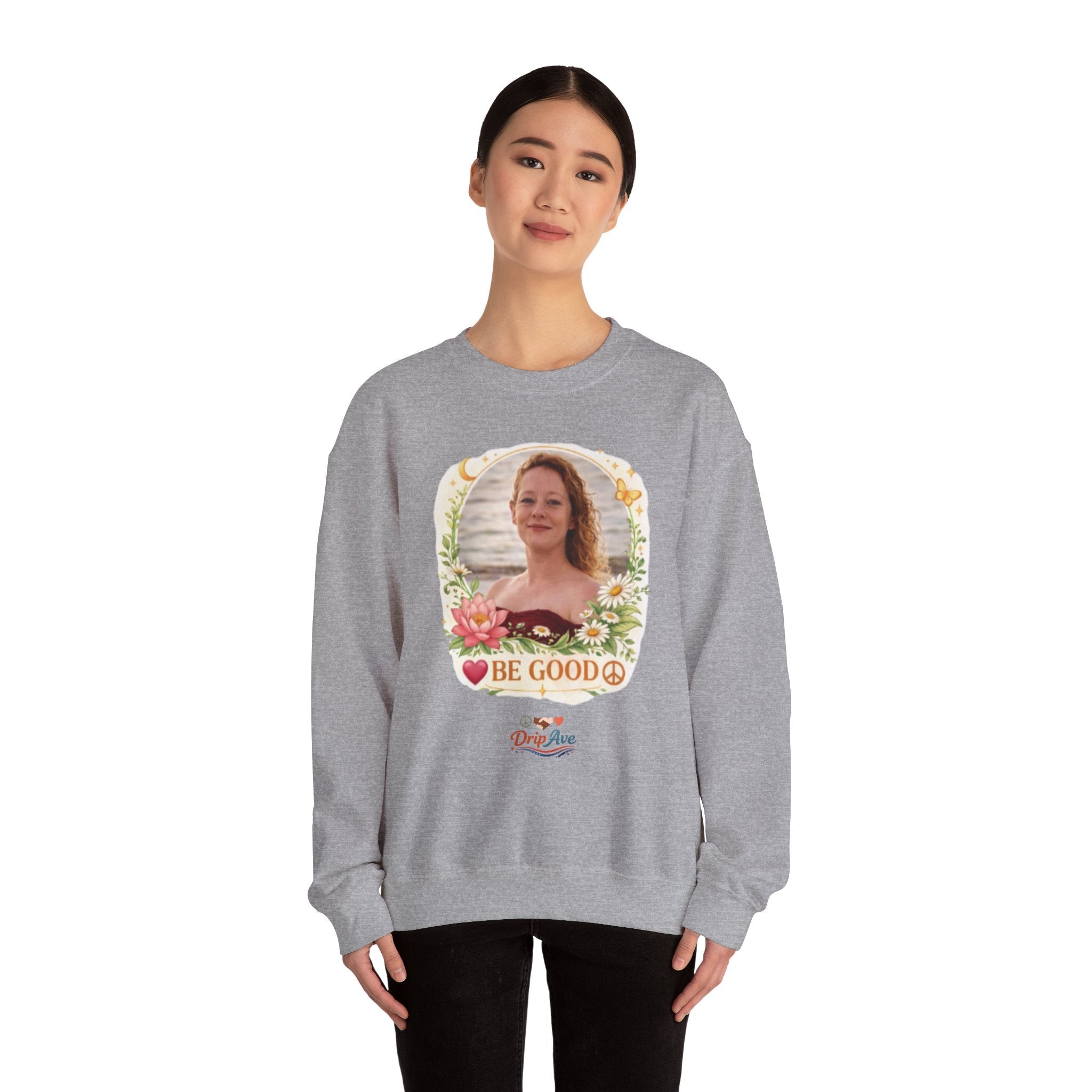 Renee Good - Crewneck Sweatshirt — Floral 'Be Good' with Peace Sign - Unisex