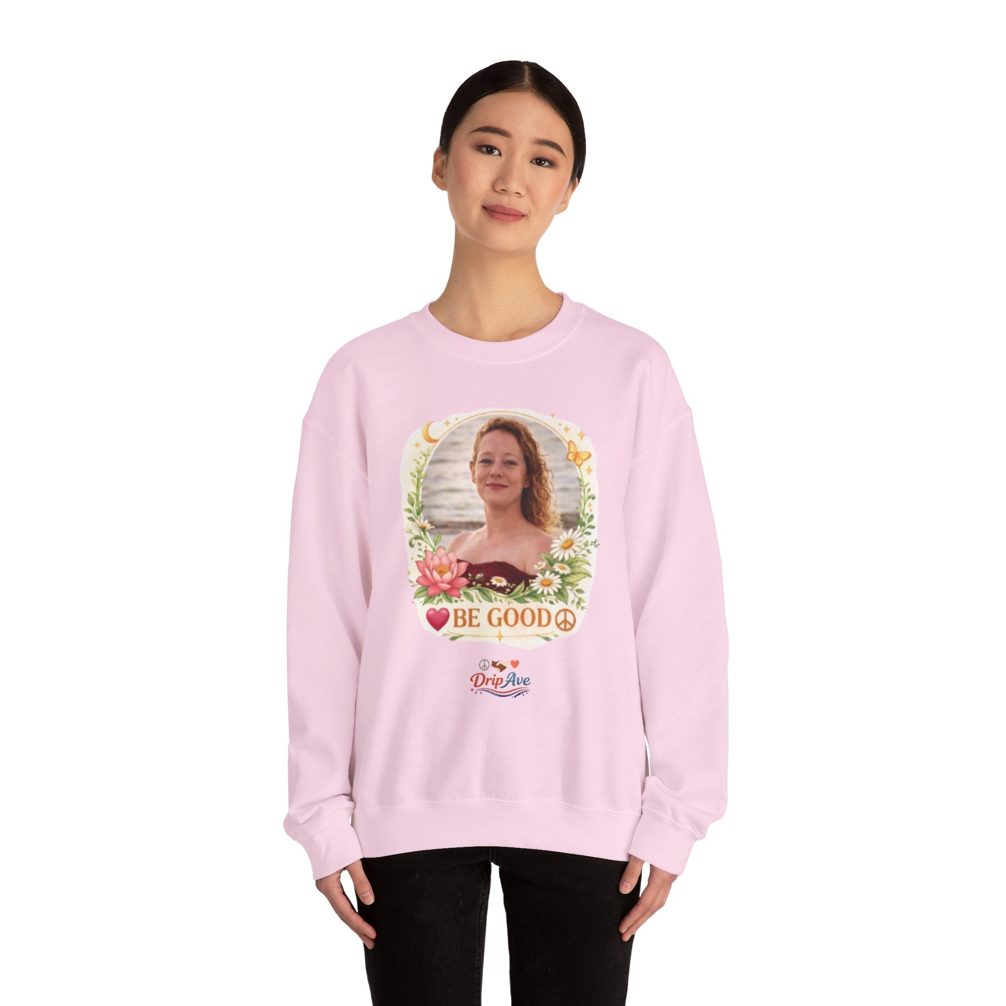Renee Good - Crewneck Sweatshirt — Floral 'Be Good' with Peace Sign - Unisex