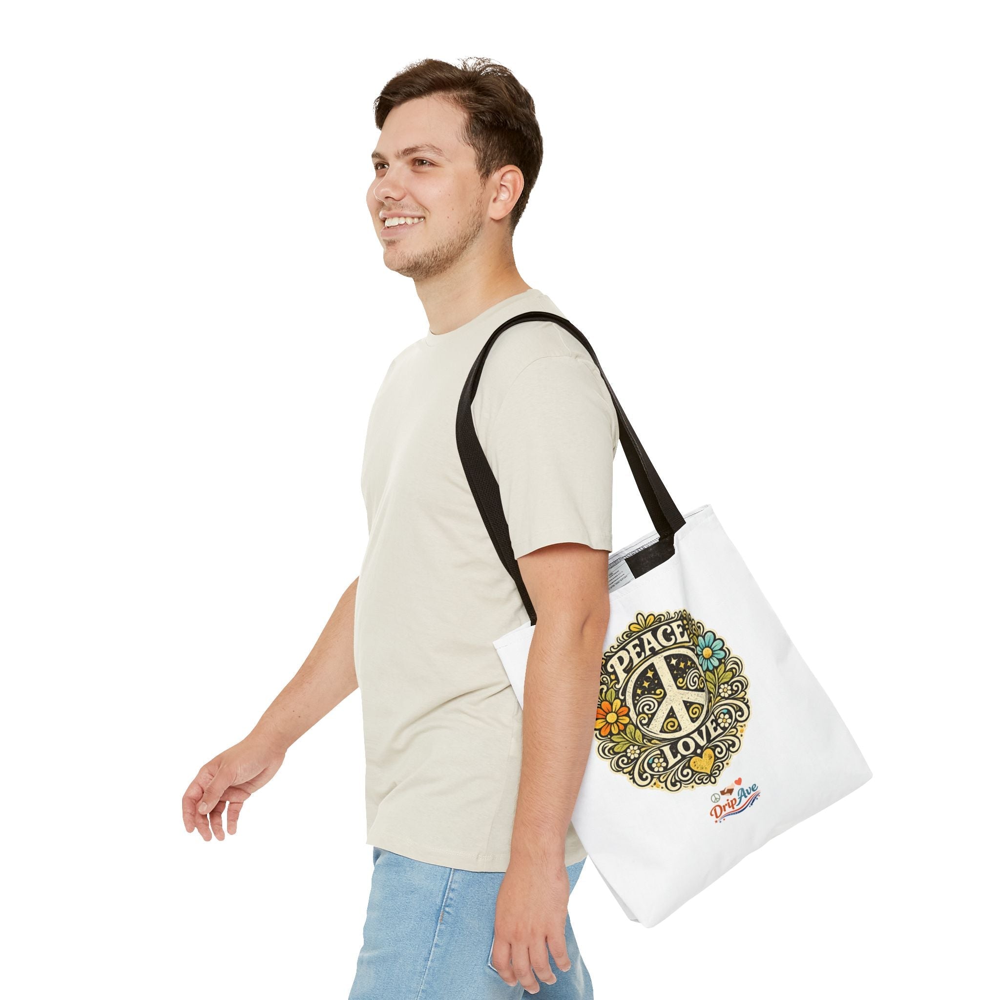 Retro Peace & Love Tote Bag — Vintage Peace Sign Unity & Kindness - Unisex