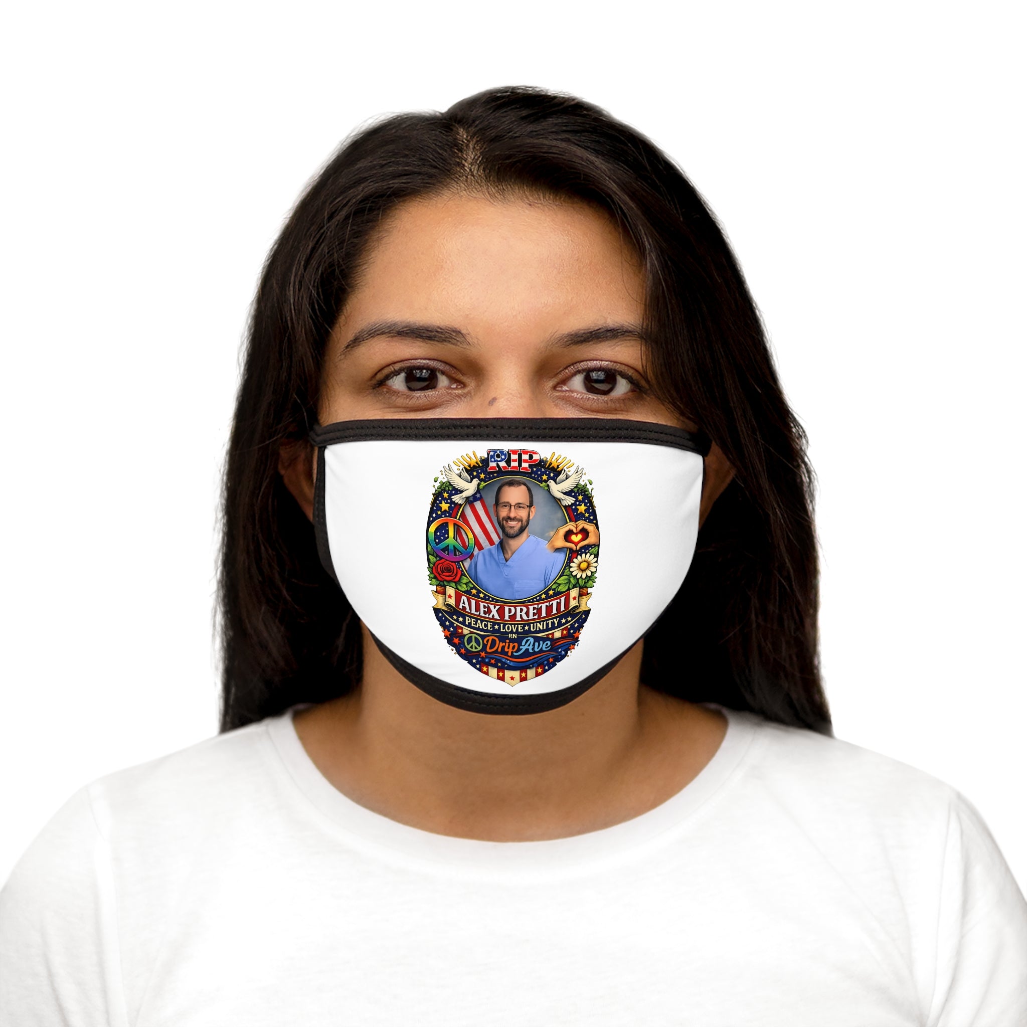 RIP Alex Pretti Peace Love Unity Mixed-Fabric Face Mask – Drip Ave