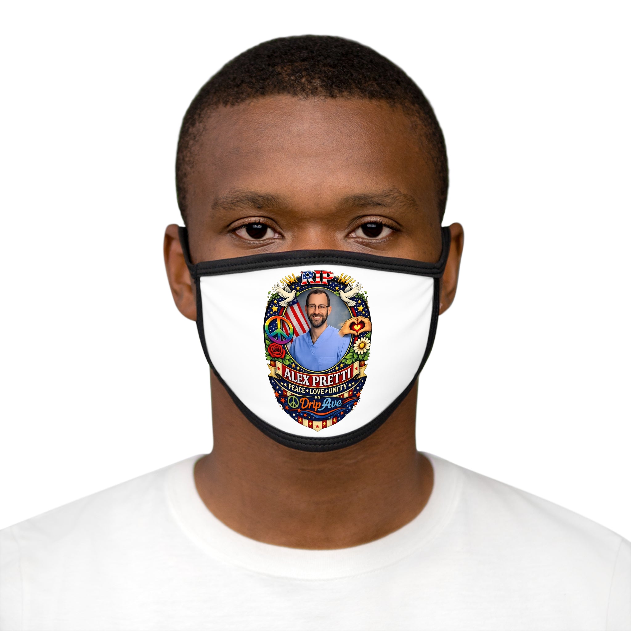 RIP Alex Pretti Peace Love Unity Mixed-Fabric Face Mask – Drip Ave