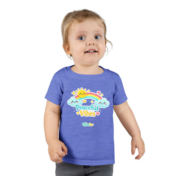 Toddler T-Shirt - "Peaceful Vibes" Rainbow Sun & Clouds Cute Graphic