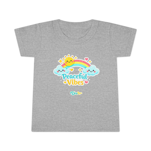 Toddler T-Shirt - "Peaceful Vibes" Rainbow Sun & Clouds Cute Graphic