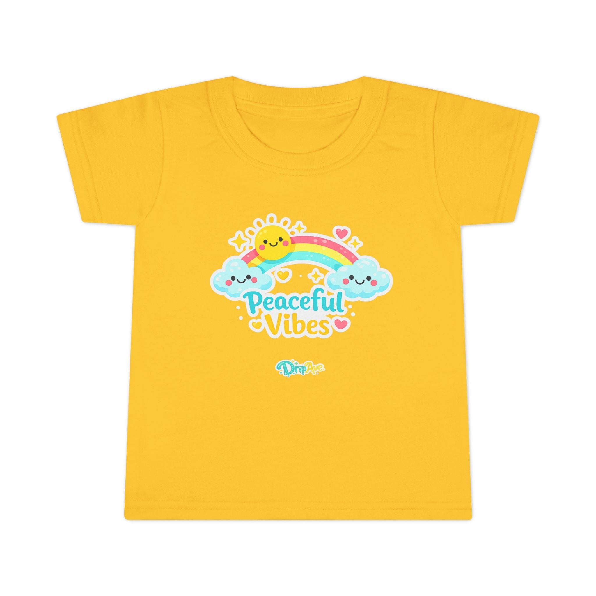 Toddler T-Shirt - "Peaceful Vibes" Rainbow Sun & Clouds Cute Graphic