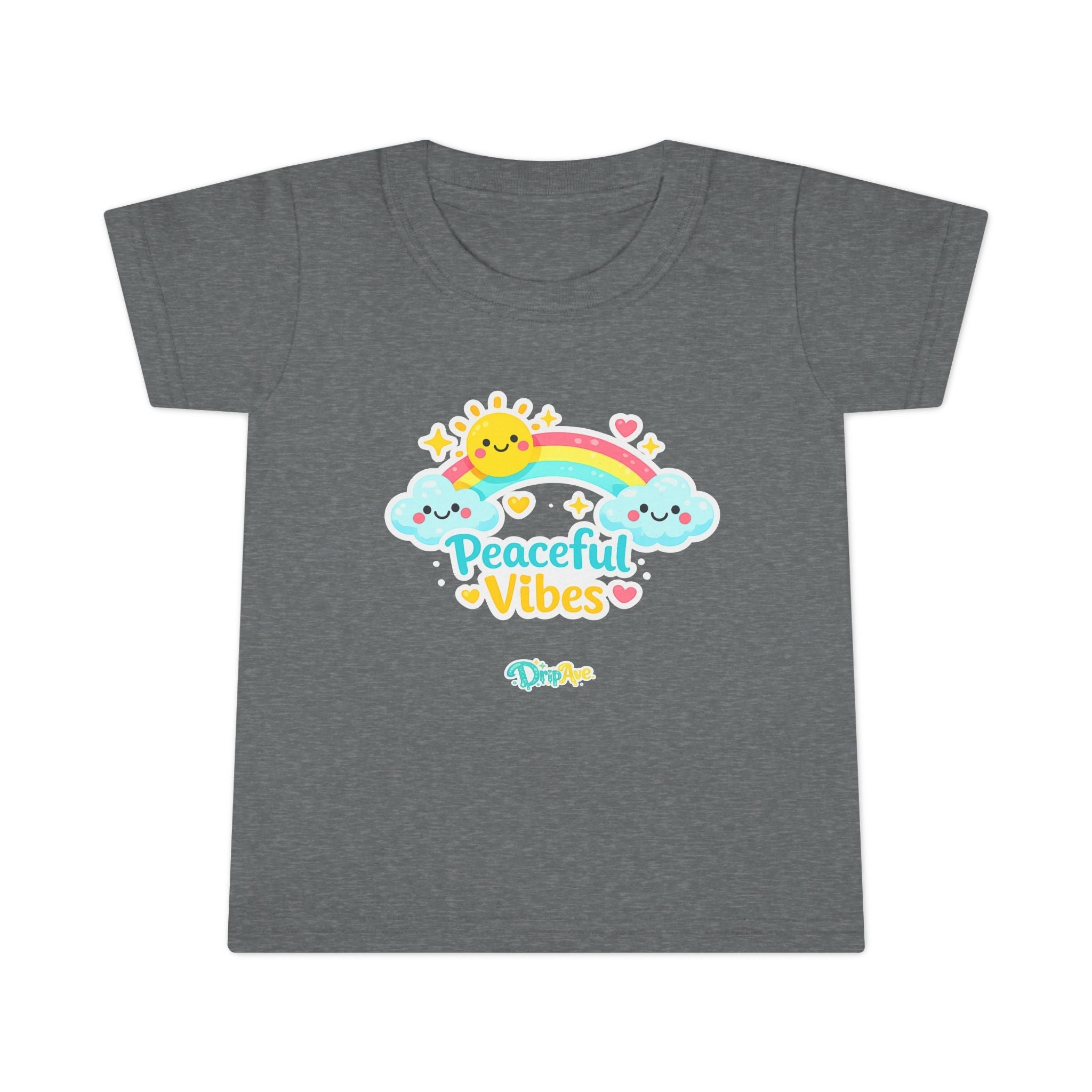 Toddler T-Shirt - "Peaceful Vibes" Rainbow Sun & Clouds Cute Graphic