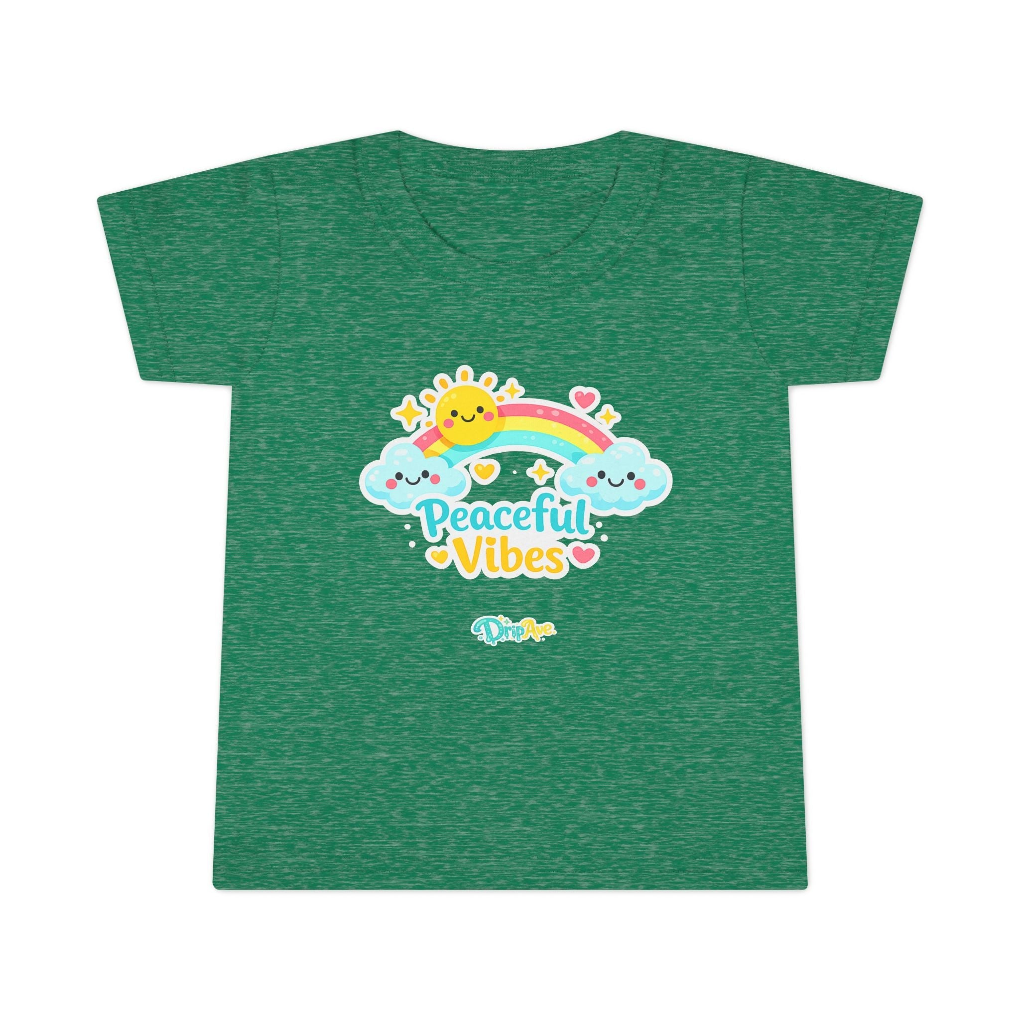 Toddler T-Shirt - "Peaceful Vibes" Rainbow Sun & Clouds Cute Graphic