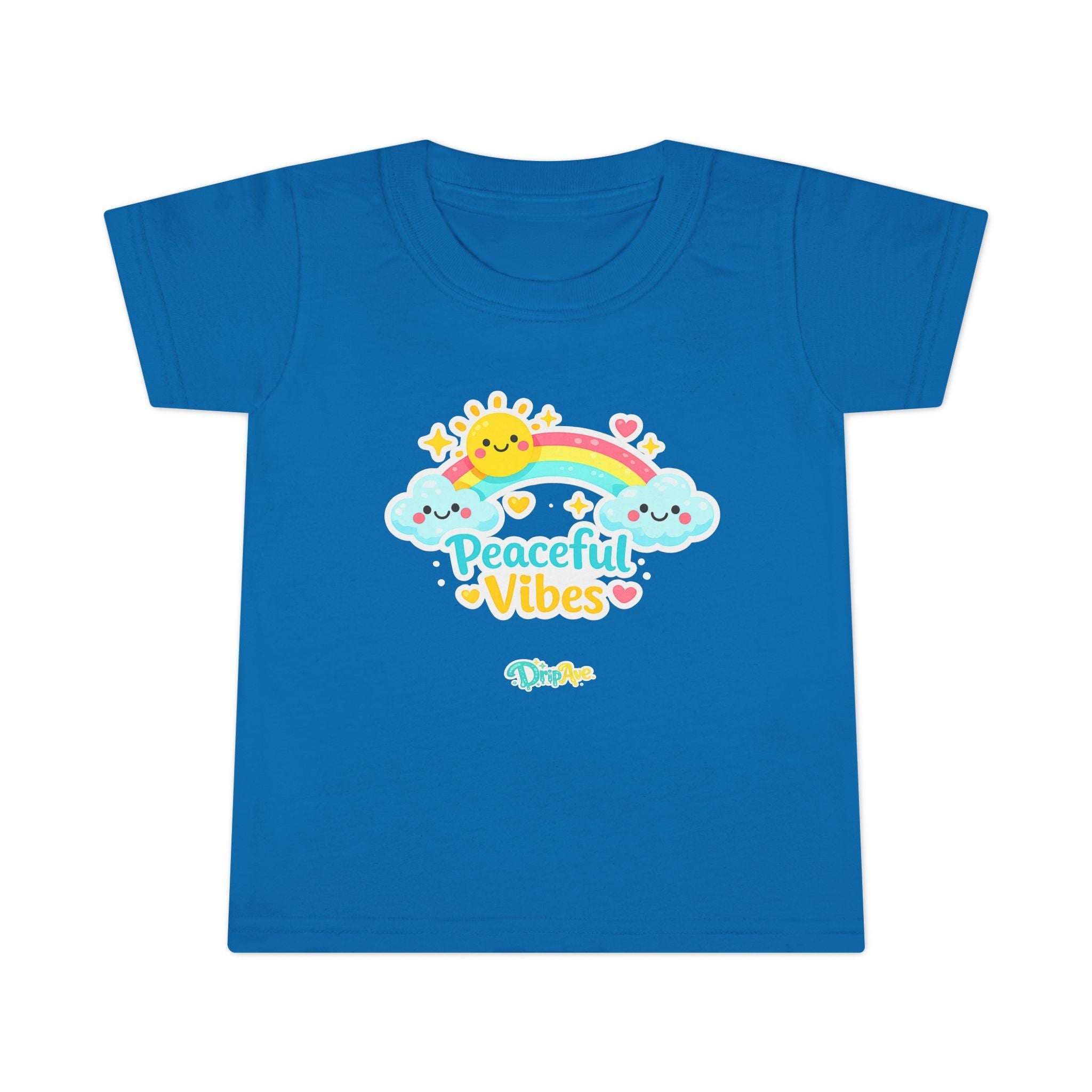 Toddler T-Shirt - "Peaceful Vibes" Rainbow Sun & Clouds Cute Graphic