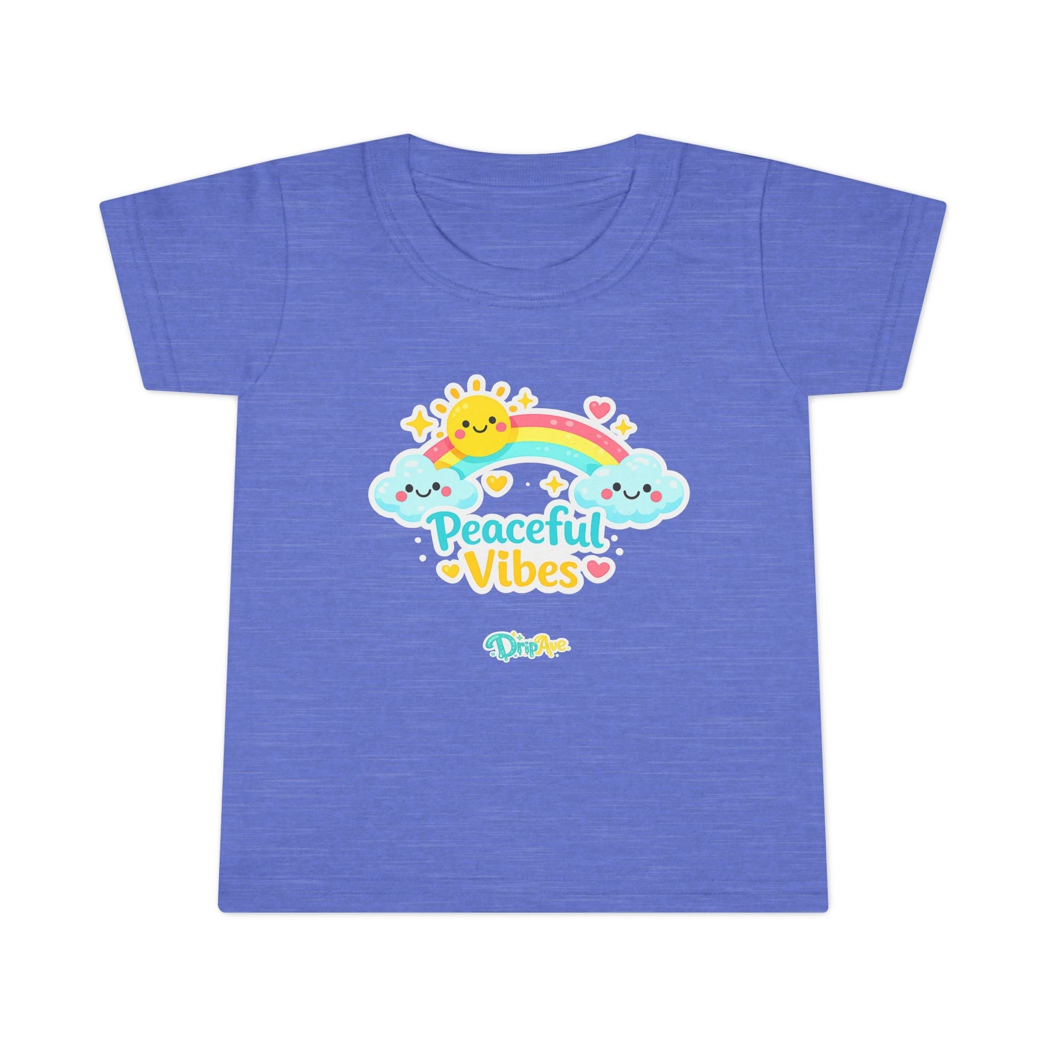 Toddler T-Shirt - "Peaceful Vibes" Rainbow Sun & Clouds Cute Graphic