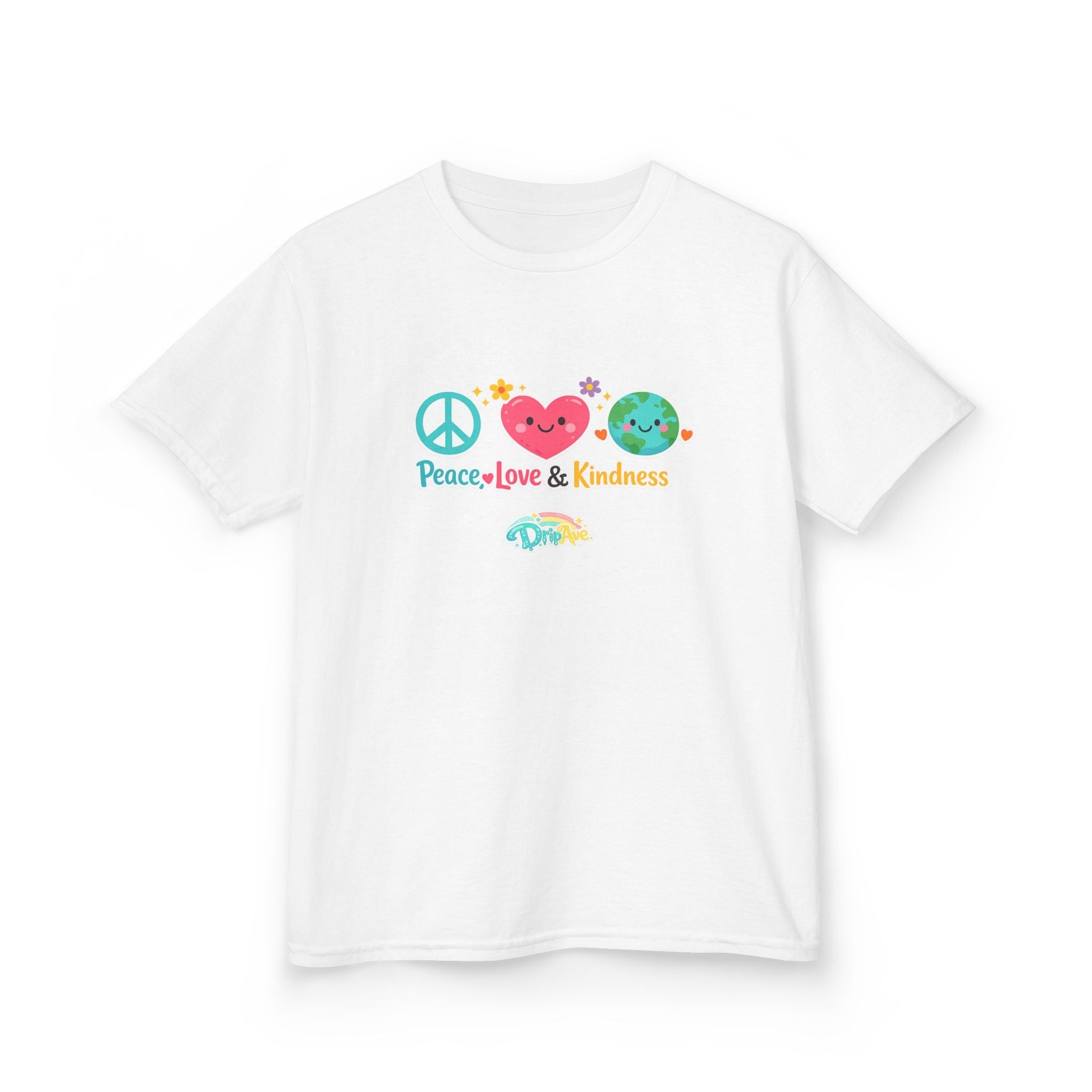 Kids Tee — "Peace, Love & Kindness" Cute Emoji Peace Earth Shirt