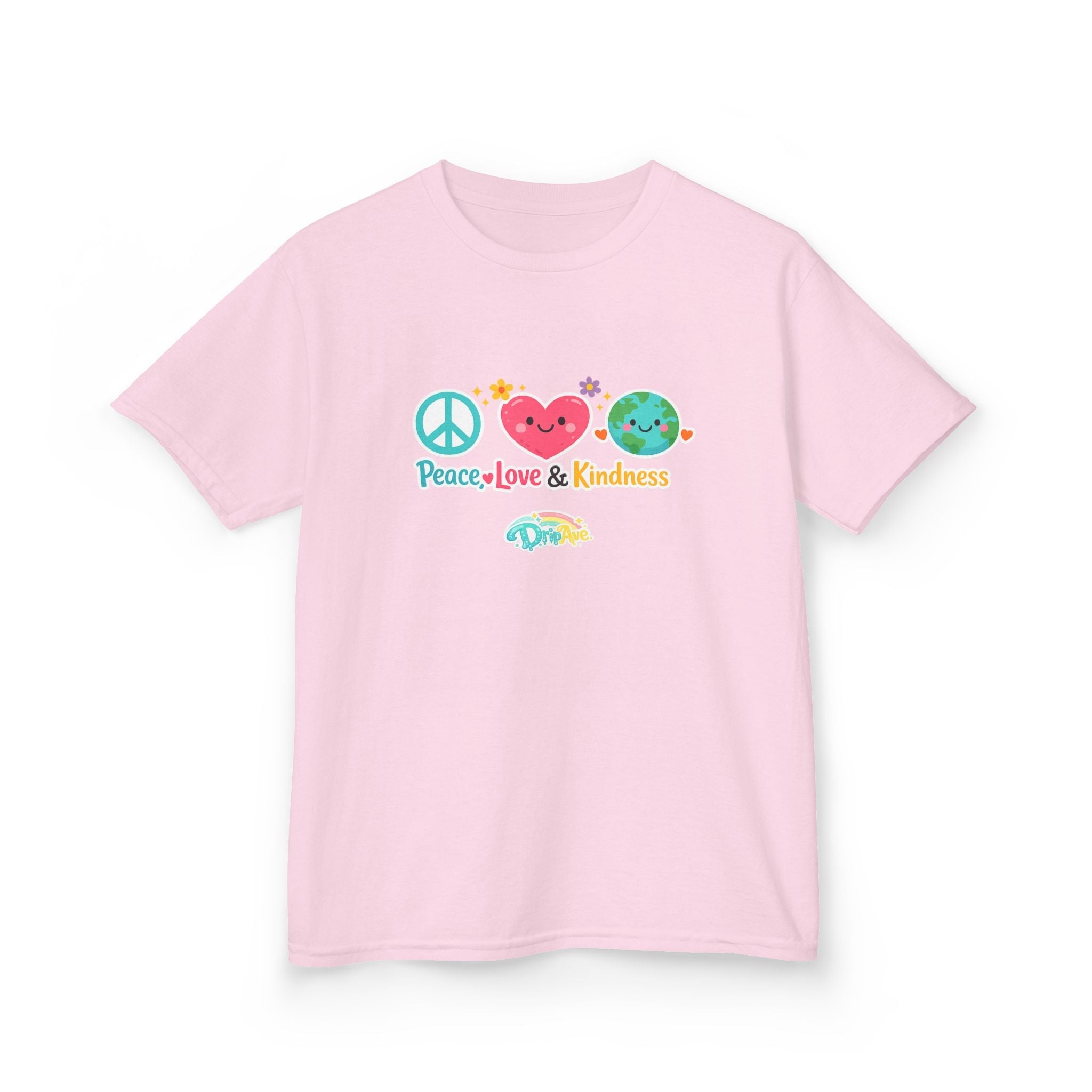 Kids Tee — "Peace, Love & Kindness" Cute Emoji Peace Earth Shirt
