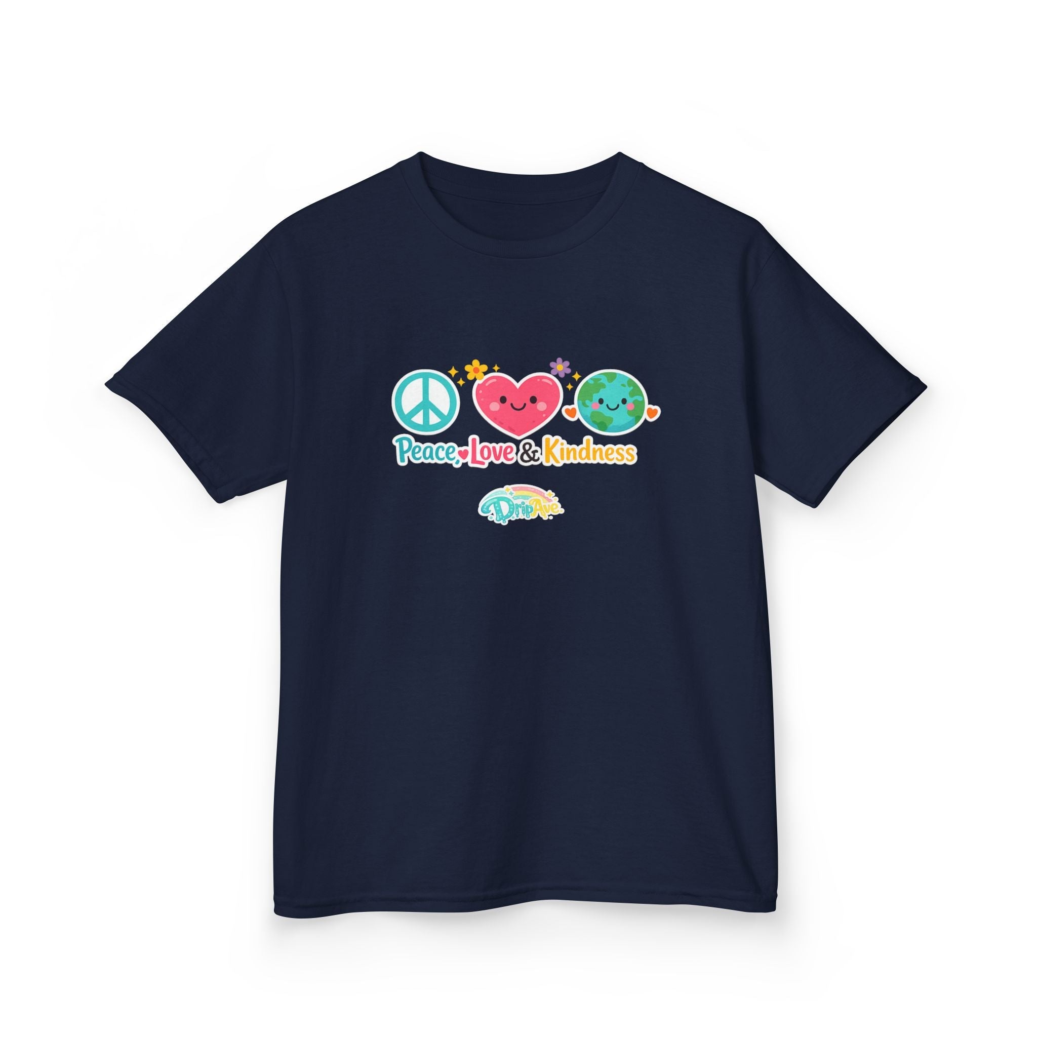 Kids Tee — "Peace, Love & Kindness" Cute Emoji Peace Earth Shirt
