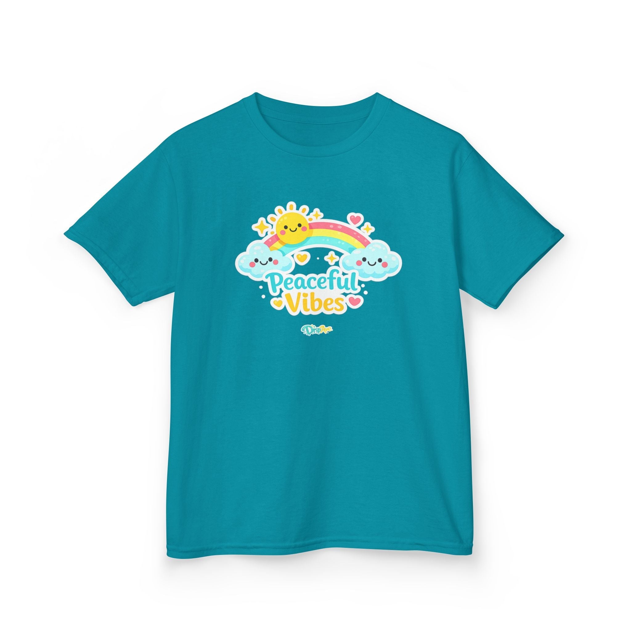 Kids T-Shirt - "Peaceful Vibes" Rainbow & Sun Graphic
