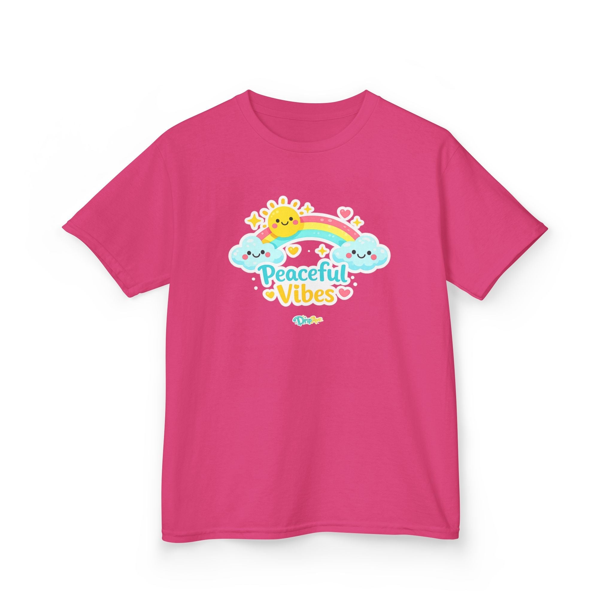 Kids T-Shirt - "Peaceful Vibes" Rainbow & Sun Graphic