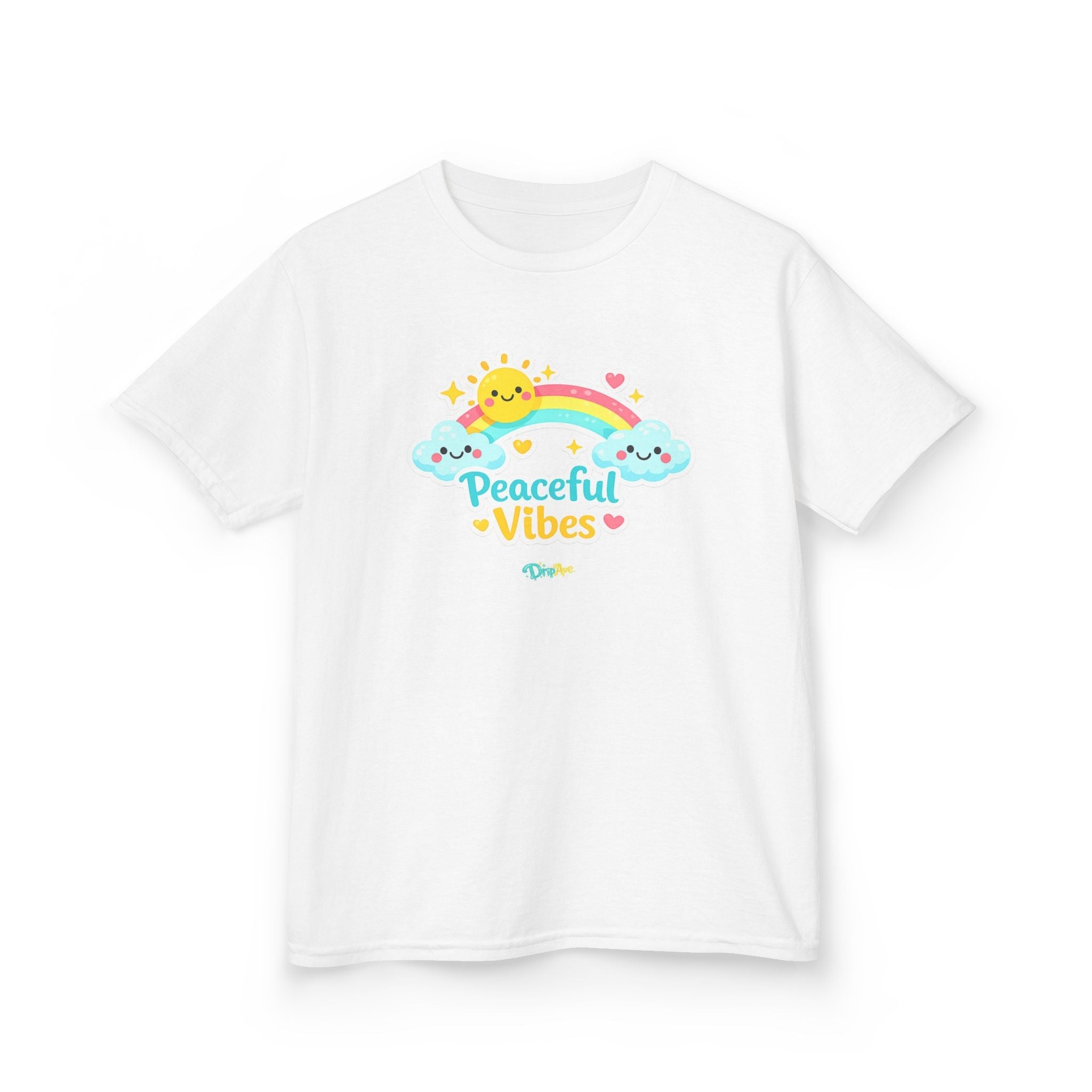 Kids T-Shirt - "Peaceful Vibes" Rainbow & Sun Graphic