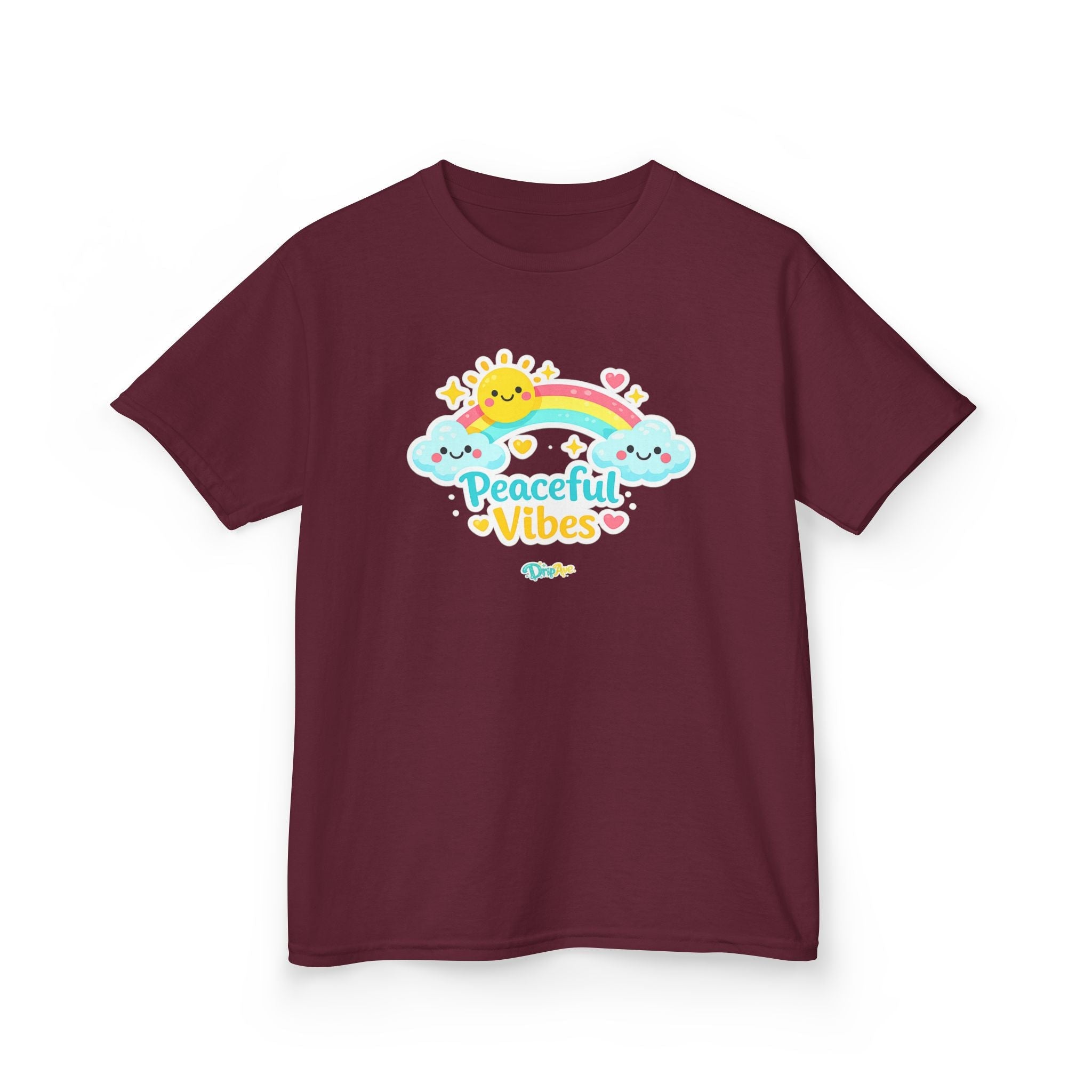 Kids T-Shirt - "Peaceful Vibes" Rainbow & Sun Graphic
