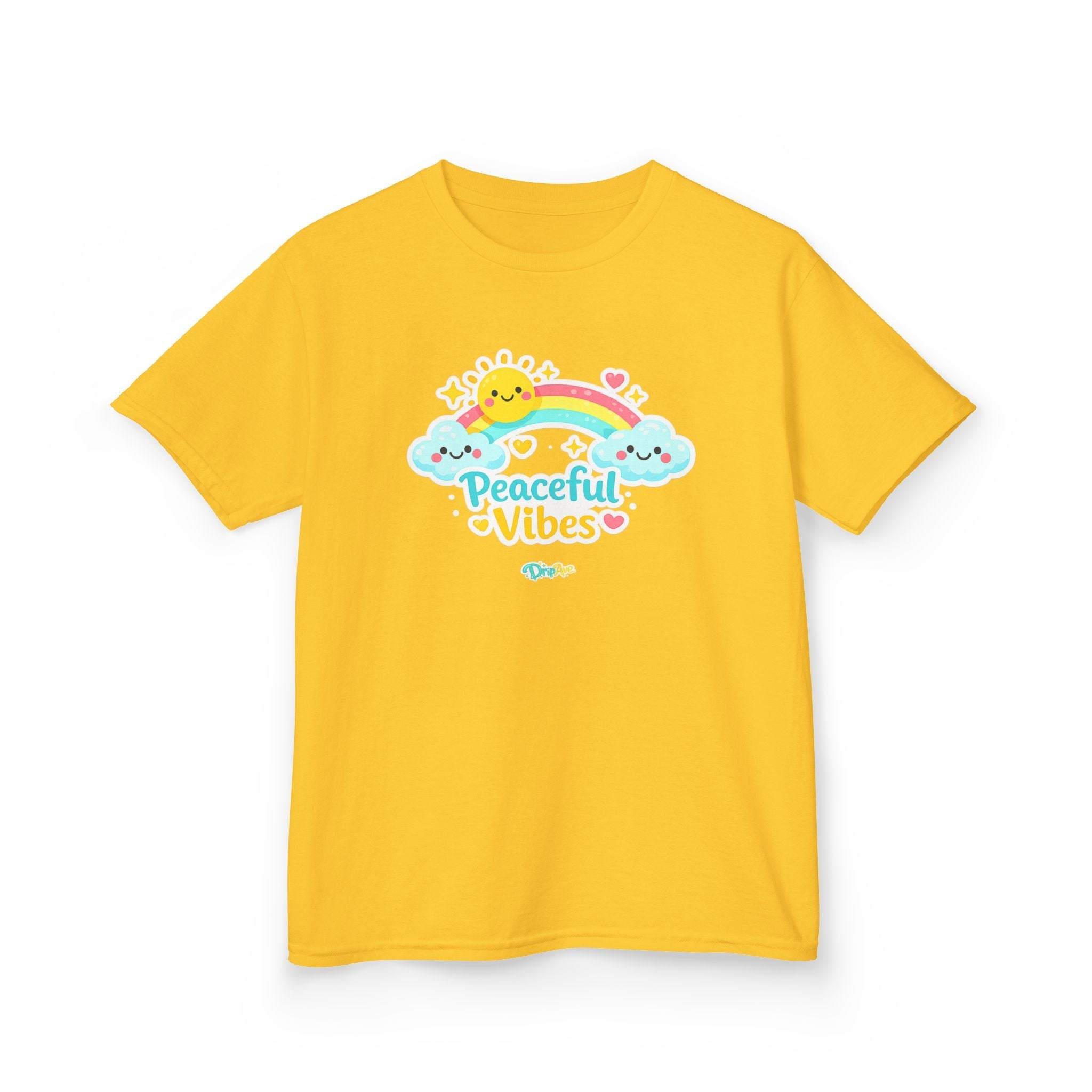 Kids T-Shirt - "Peaceful Vibes" Rainbow & Sun Graphic