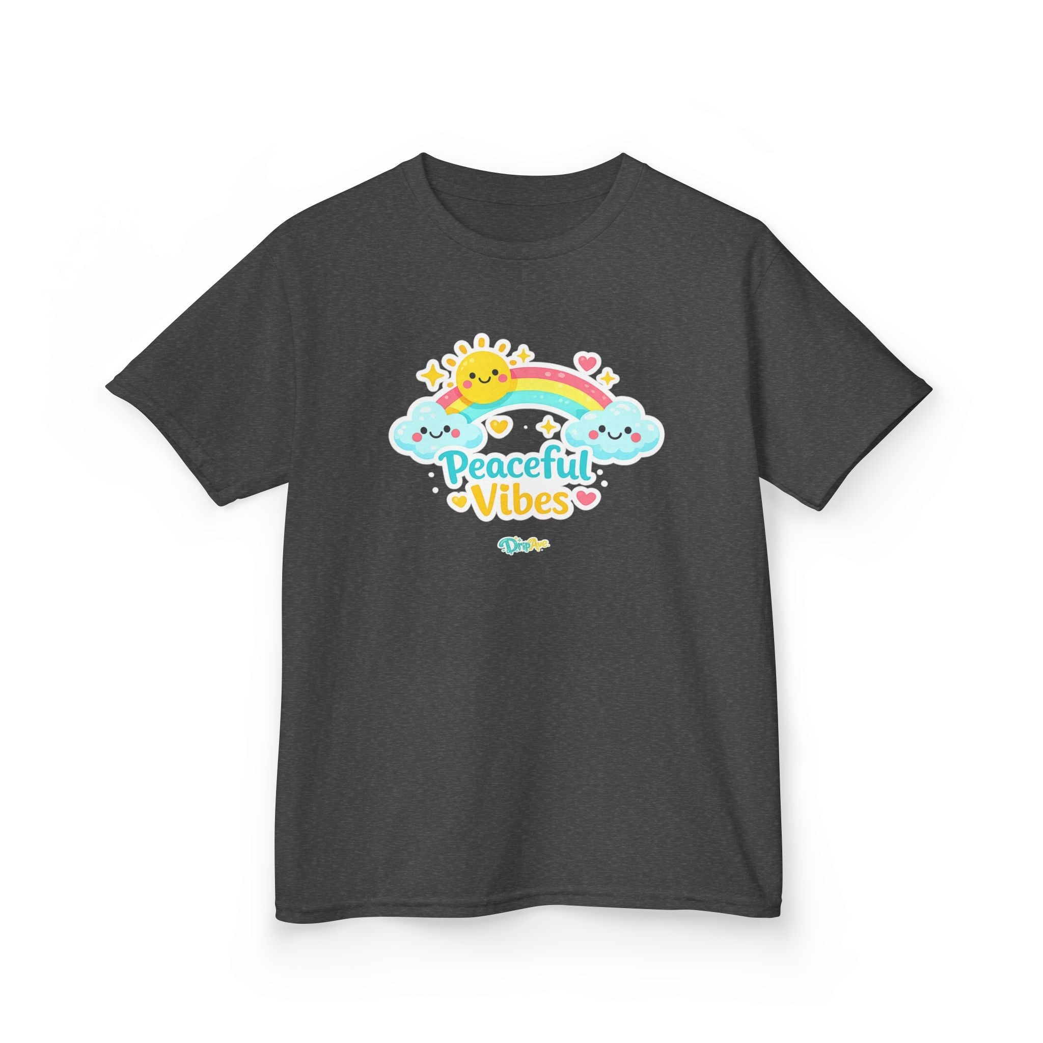 Kids T-Shirt - "Peaceful Vibes" Rainbow & Sun Graphic