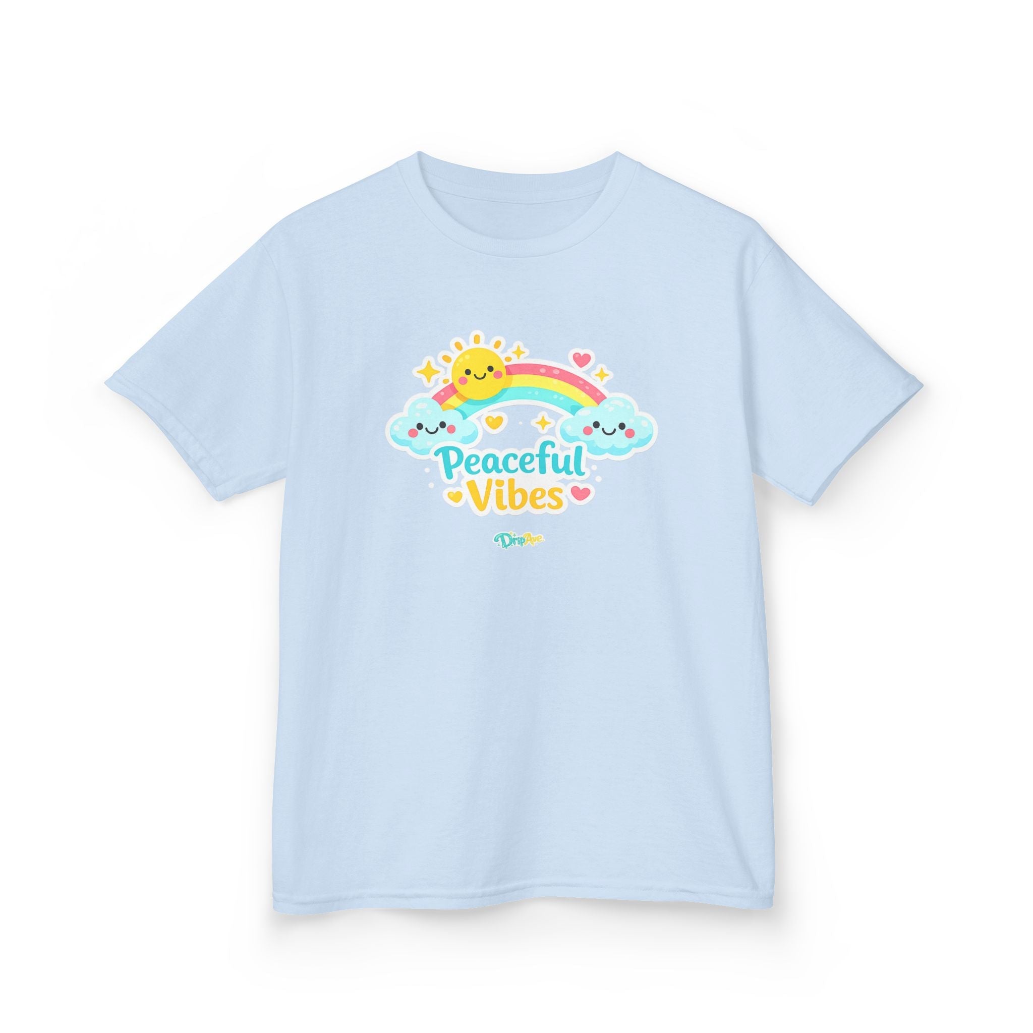 Kids T-Shirt - "Peaceful Vibes" Rainbow & Sun Graphic