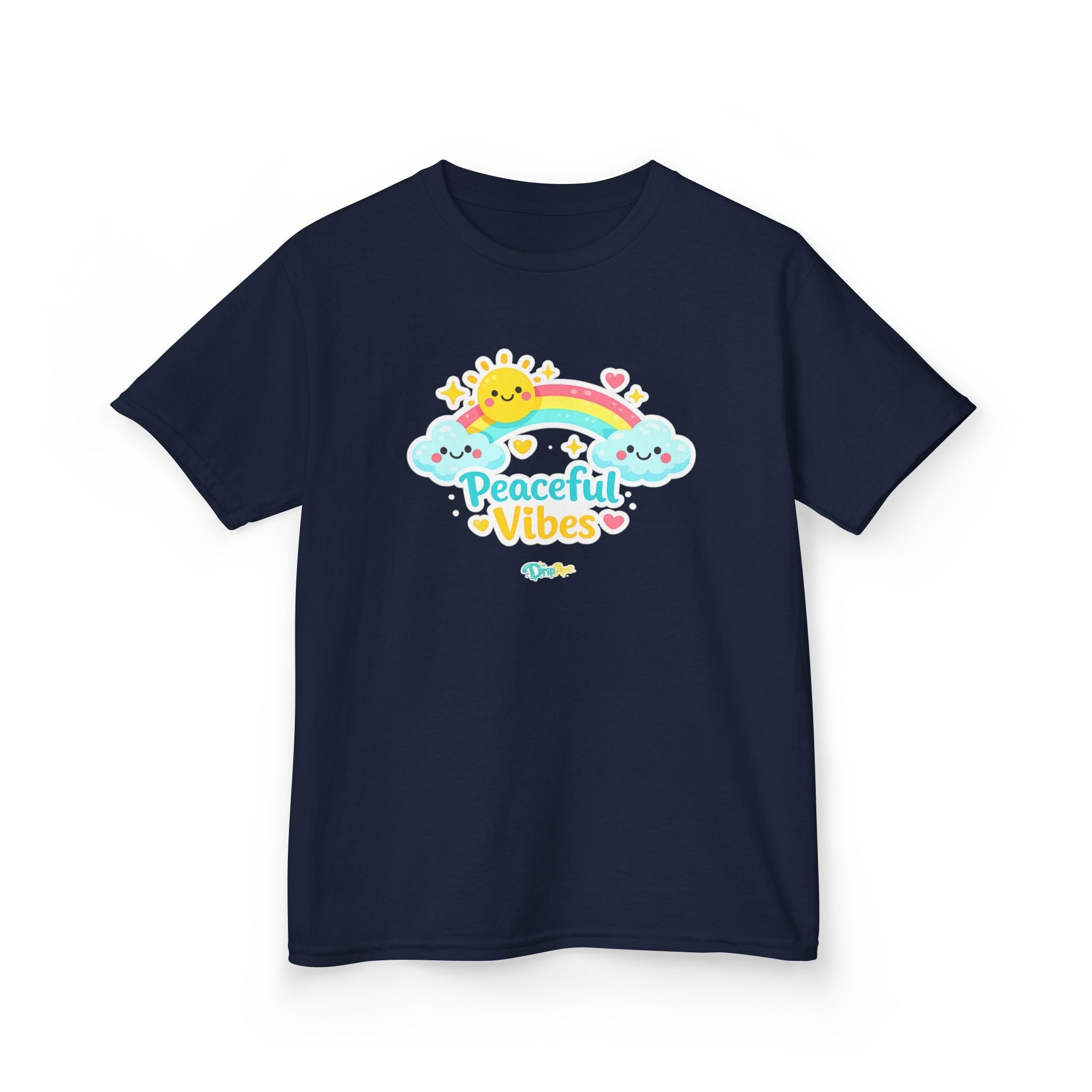Kids T-Shirt - "Peaceful Vibes" Rainbow & Sun Graphic