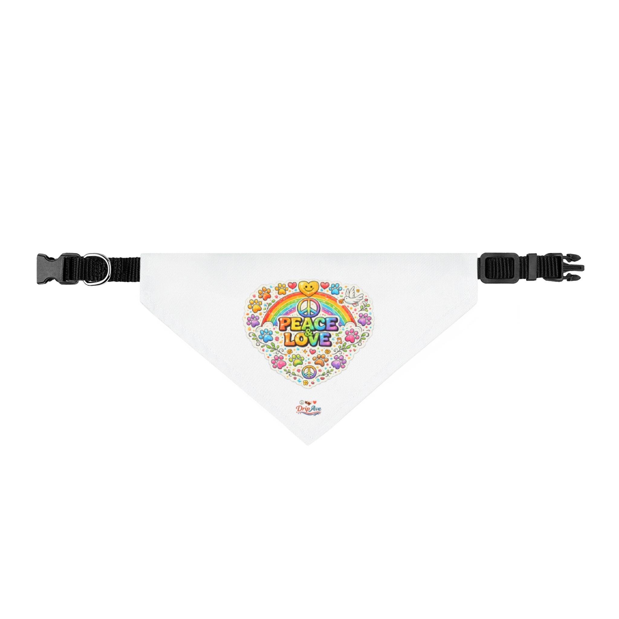 Peace & Love Clip-On Pet Bandana — Retro Floral Peace Sign for Dogs & Cats