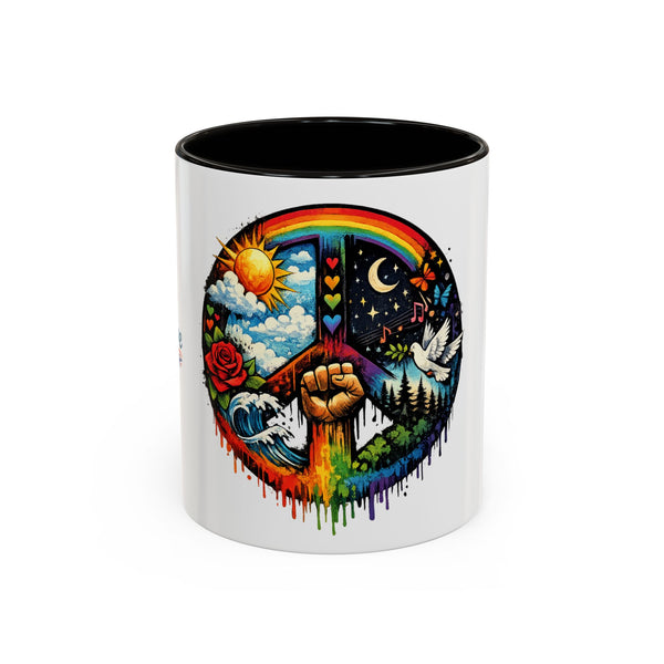 Peace & Empowerment Mug — Artistic Peace Sign & Raised Fist Strength Tribute