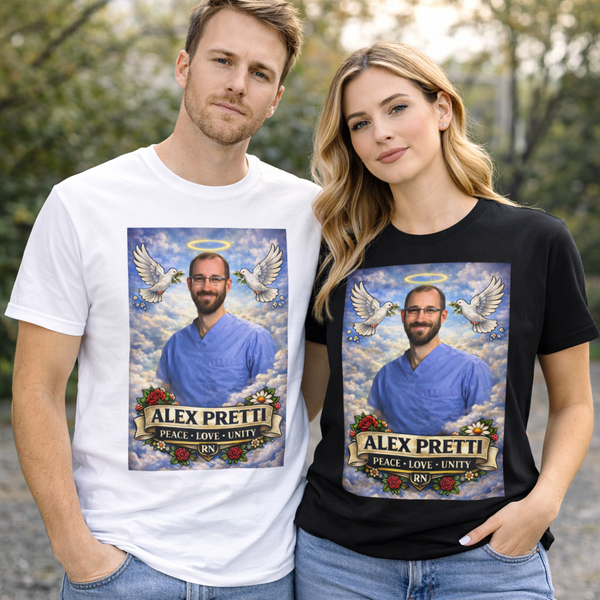 Renee Good & Alex Pretti Memorial Unisex T-Shirt — Peace, Love & Justice Double-Sided Tribute Shirt